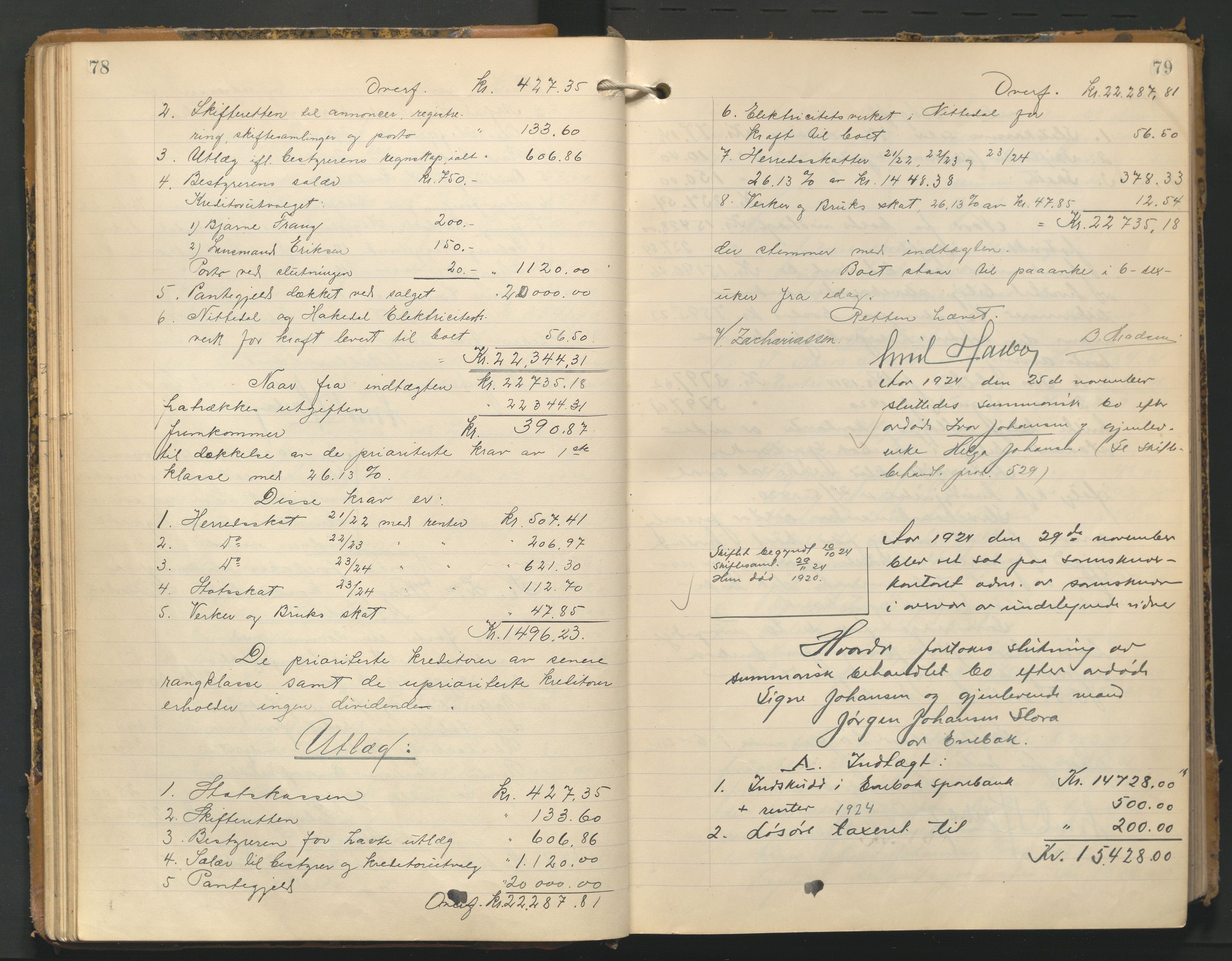 Nedre Romerike sorenskriveri, AV/SAO-A-10469/H/He/Hec/L0013: Skifteutlodningsprotokoll, 1924-1930, p. 78-79