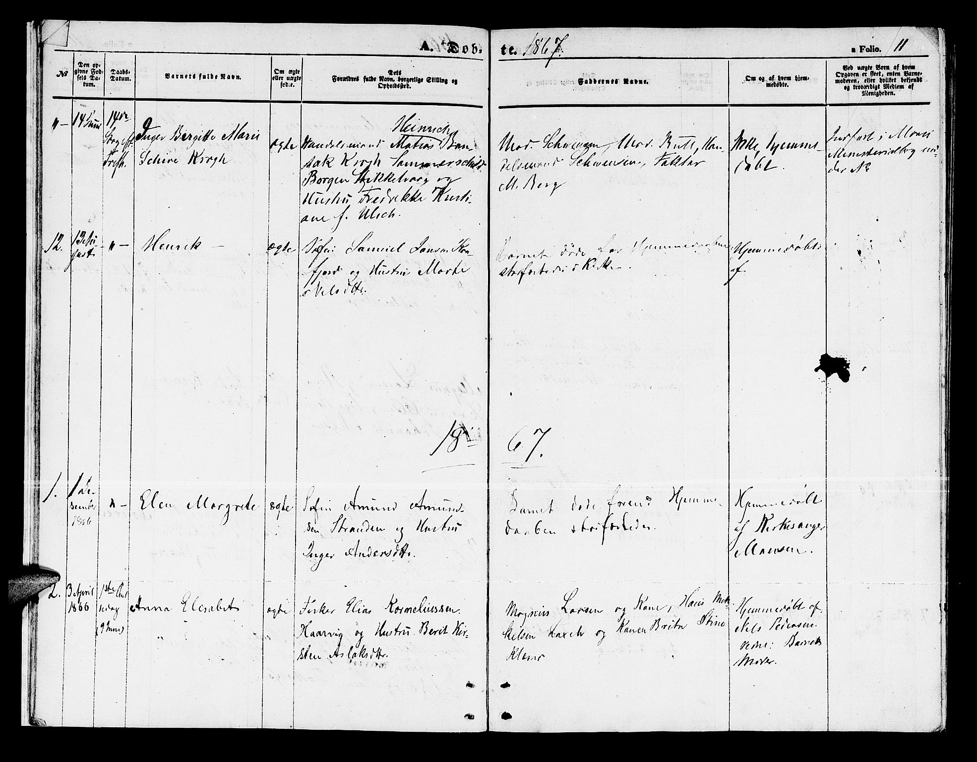 Måsøy sokneprestkontor, SATØ/S-1348/H/Hb/L0003klokker: Parish register (copy) no. 3, 1861-1886, p. 11