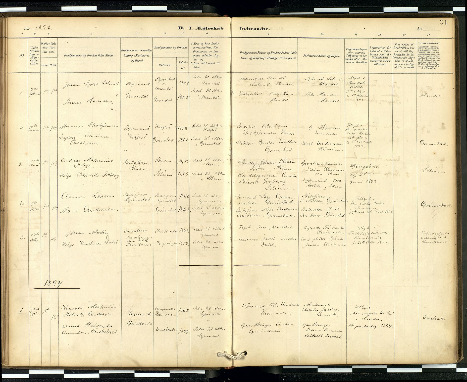  Den norske sjømannsmisjon i utlandet/London m/bistasjoner, SAB/SAB/PA-0103/H/Ha/L0002: Parish register (official) no. A 2, 1887-1903, p. 53b-54a