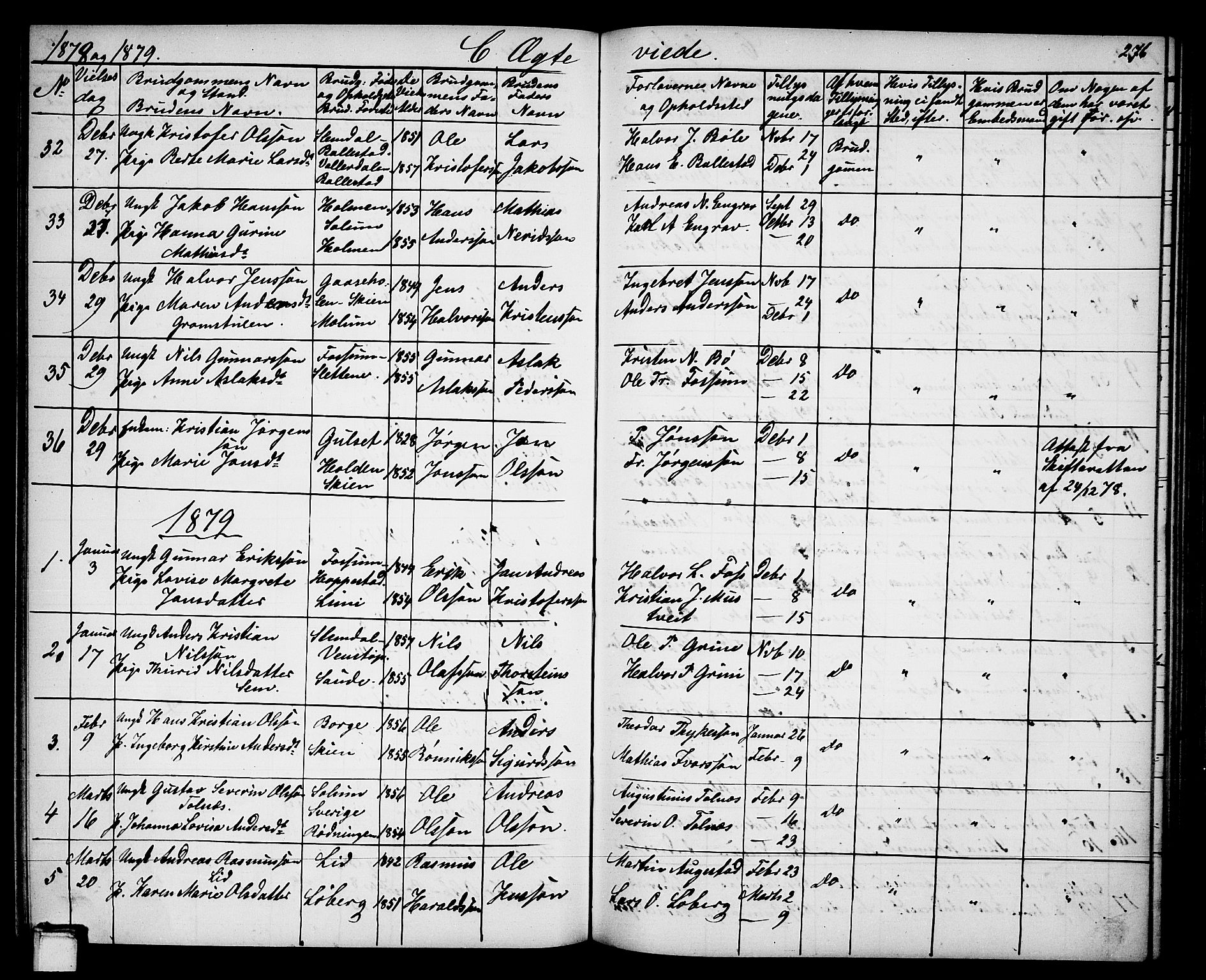 Gjerpen kirkebøker, SAKO/A-265/G/Ga/L0001: Parish register (copy) no. I 1, 1864-1882, p. 276