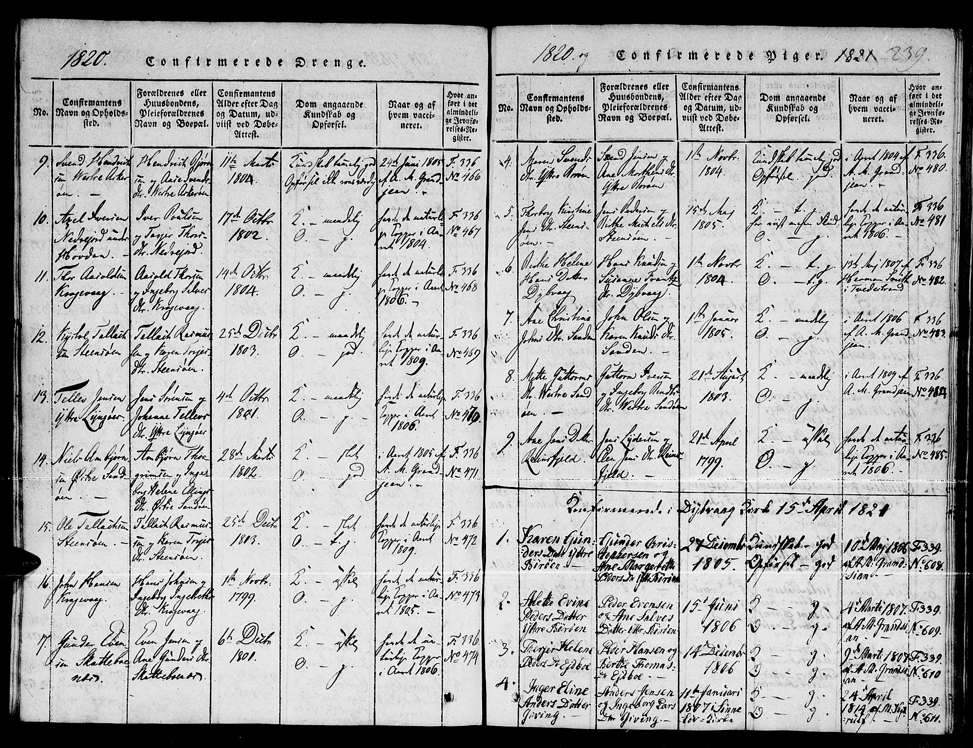 Dypvåg sokneprestkontor, SAK/1111-0007/F/Fb/Fba/L0009: Parish register (copy) no. B 9, 1816-1842, p. 239