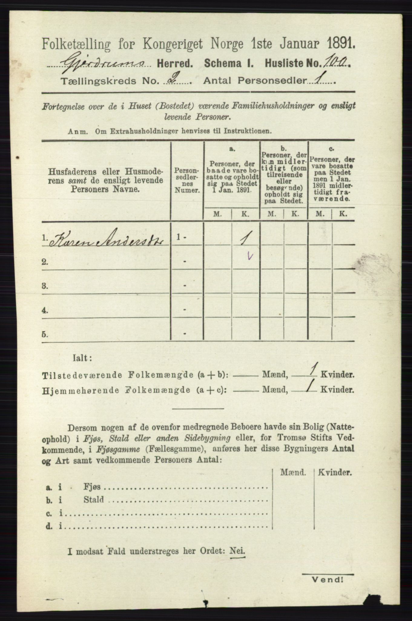 RA, 1891 census for 0234 Gjerdrum, 1891, p. 606