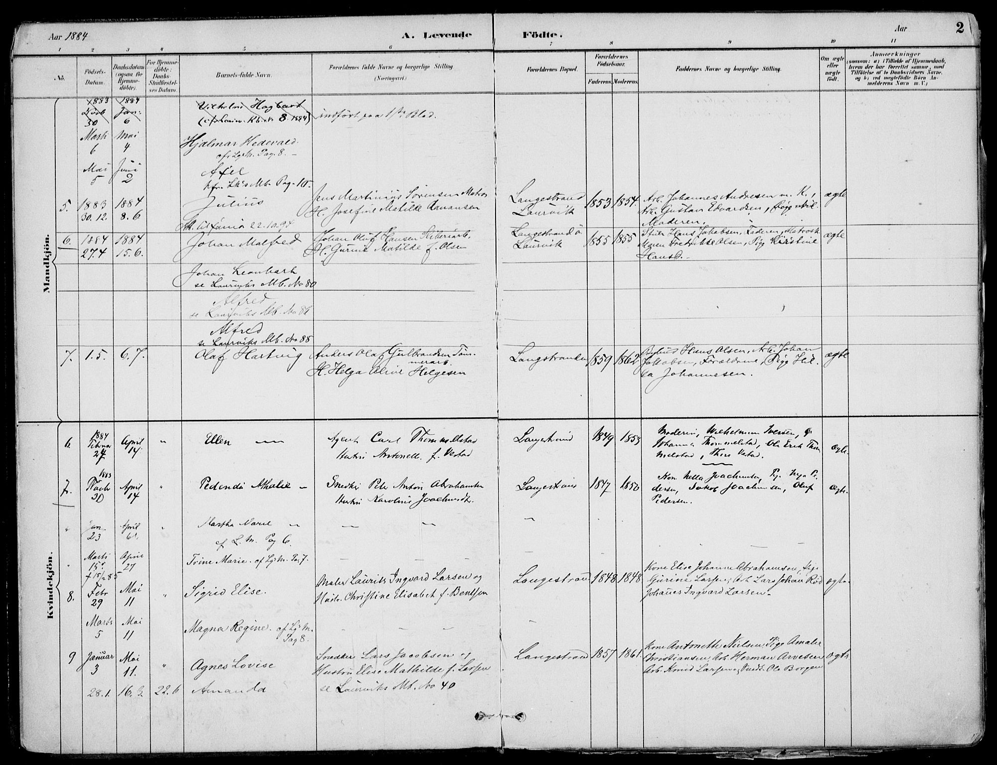 Larvik kirkebøker, SAKO/A-352/F/Fb/L0004: Parish register (official) no. II 4, 1884-1902, p. 2