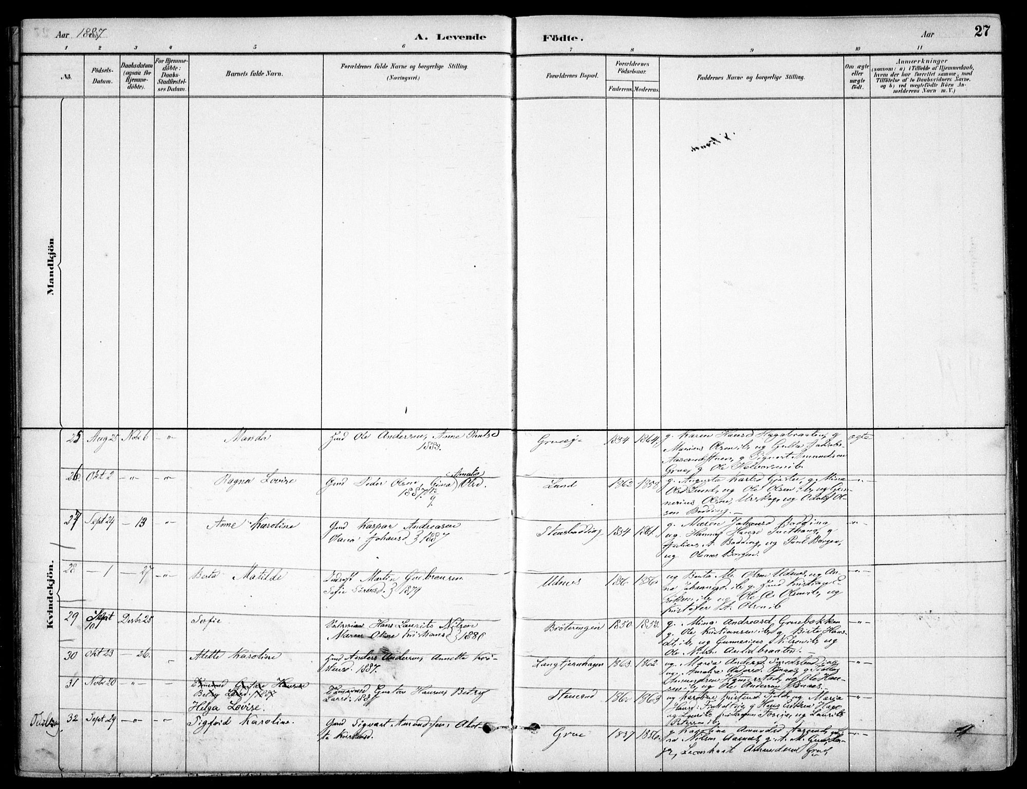 Nes prestekontor Kirkebøker, AV/SAO-A-10410/F/Fc/L0002: Parish register (official) no. IIi 2, 1882-1916, p. 27