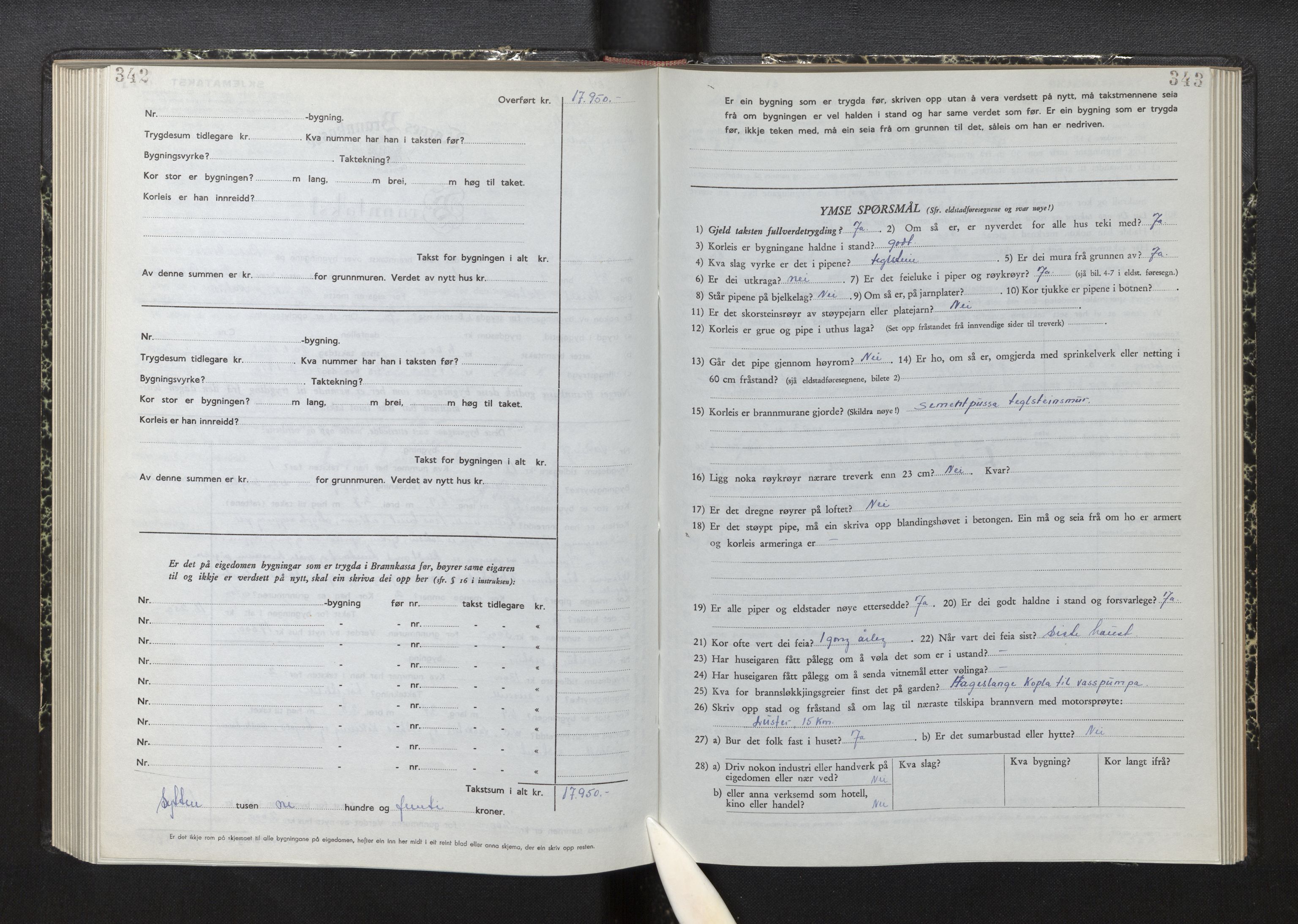 Lensmannen i Luster, AV/SAB-A-29301/0012/L0008: Branntakstprotokoll, skjematakst, 1949-1955, p. 342-343