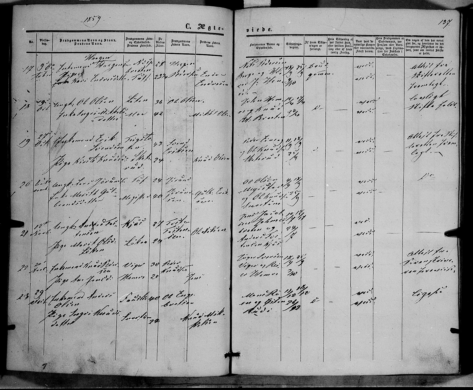 Vestre Slidre prestekontor, SAH/PREST-136/H/Ha/Haa/L0002: Parish register (official) no. 2, 1856-1864, p. 137