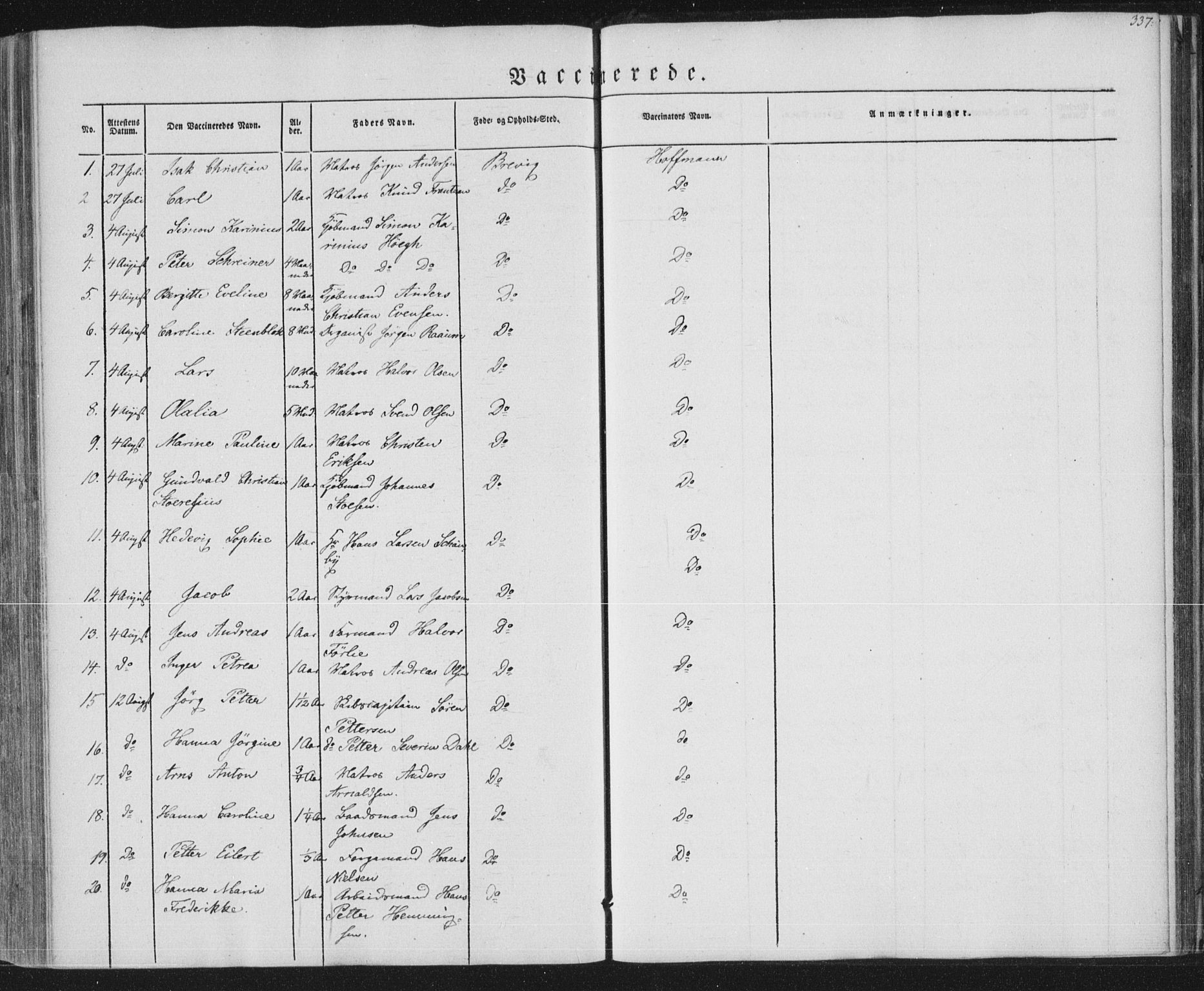Brevik kirkebøker, AV/SAKO-A-255/F/Fa/L0005: Parish register (official) no. 5, 1847-1865, p. 337