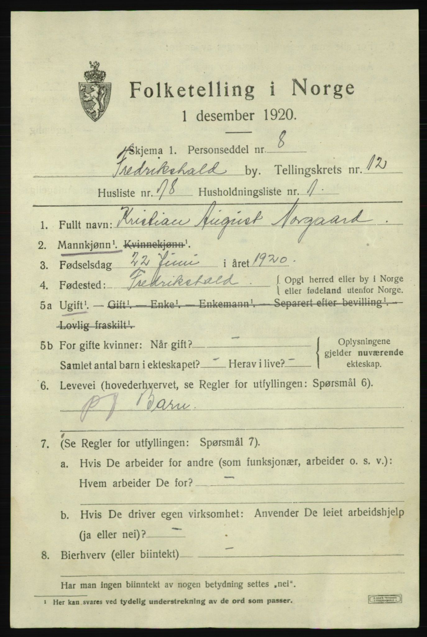 SAO, 1920 census for Fredrikshald, 1920, p. 20251