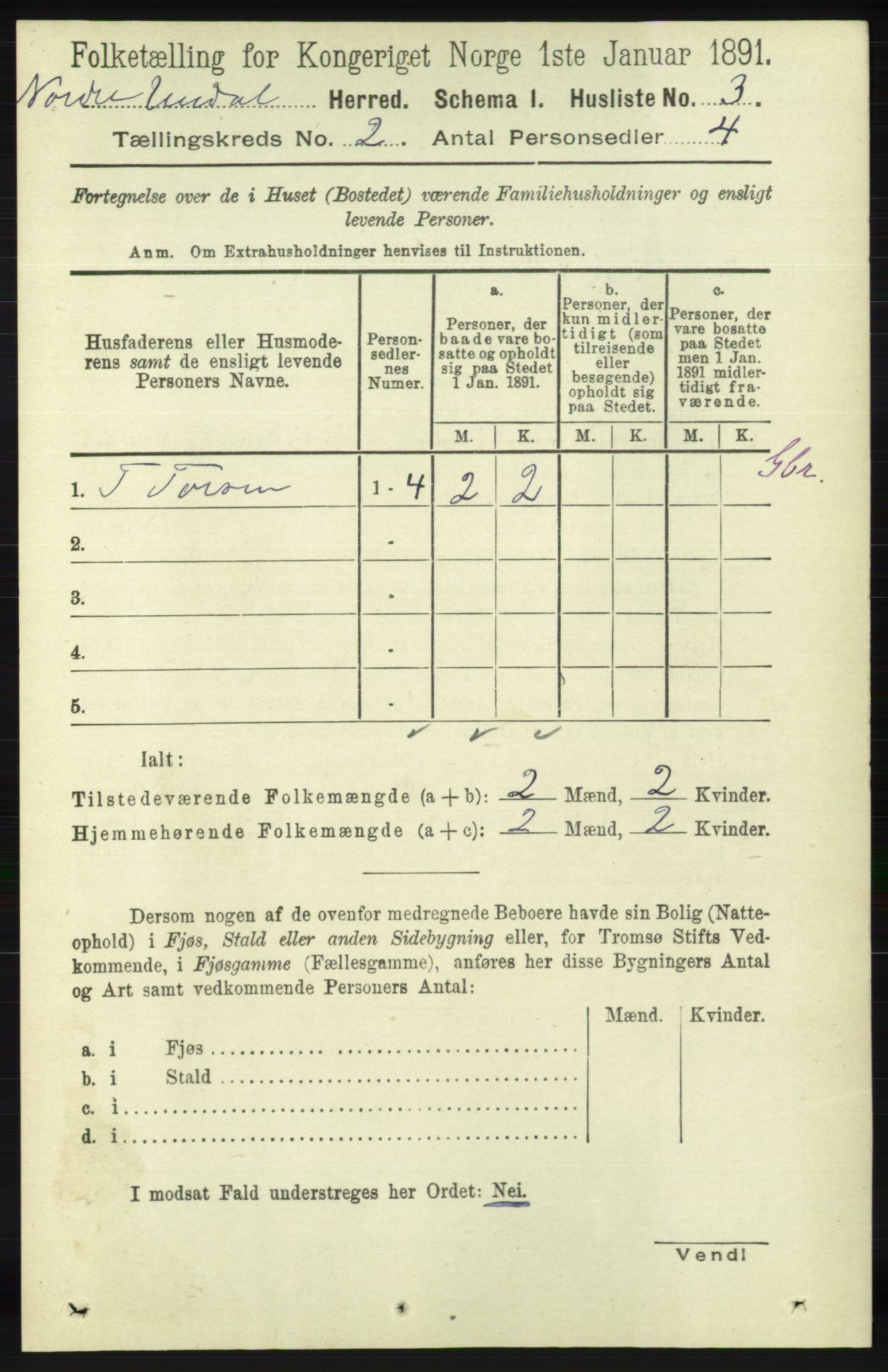 RA, 1891 census for 1028 Nord-Audnedal, 1891, p. 282