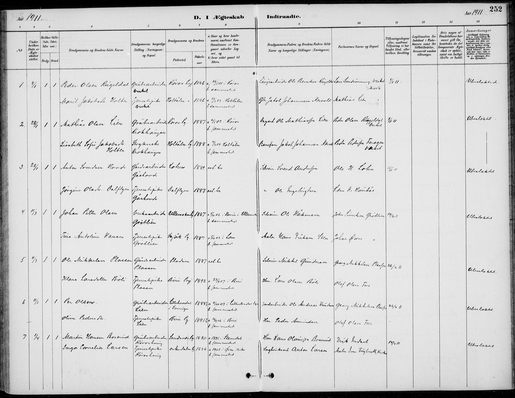 Alvdal prestekontor, SAH/PREST-060/H/Ha/Haa/L0003: Parish register (official) no. 3, 1886-1912, p. 252