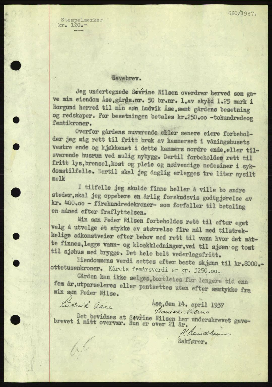 Nordre Sunnmøre sorenskriveri, AV/SAT-A-0006/1/2/2C/2Ca: Mortgage book no. A2, 1936-1937, Diary no: : 660/1937