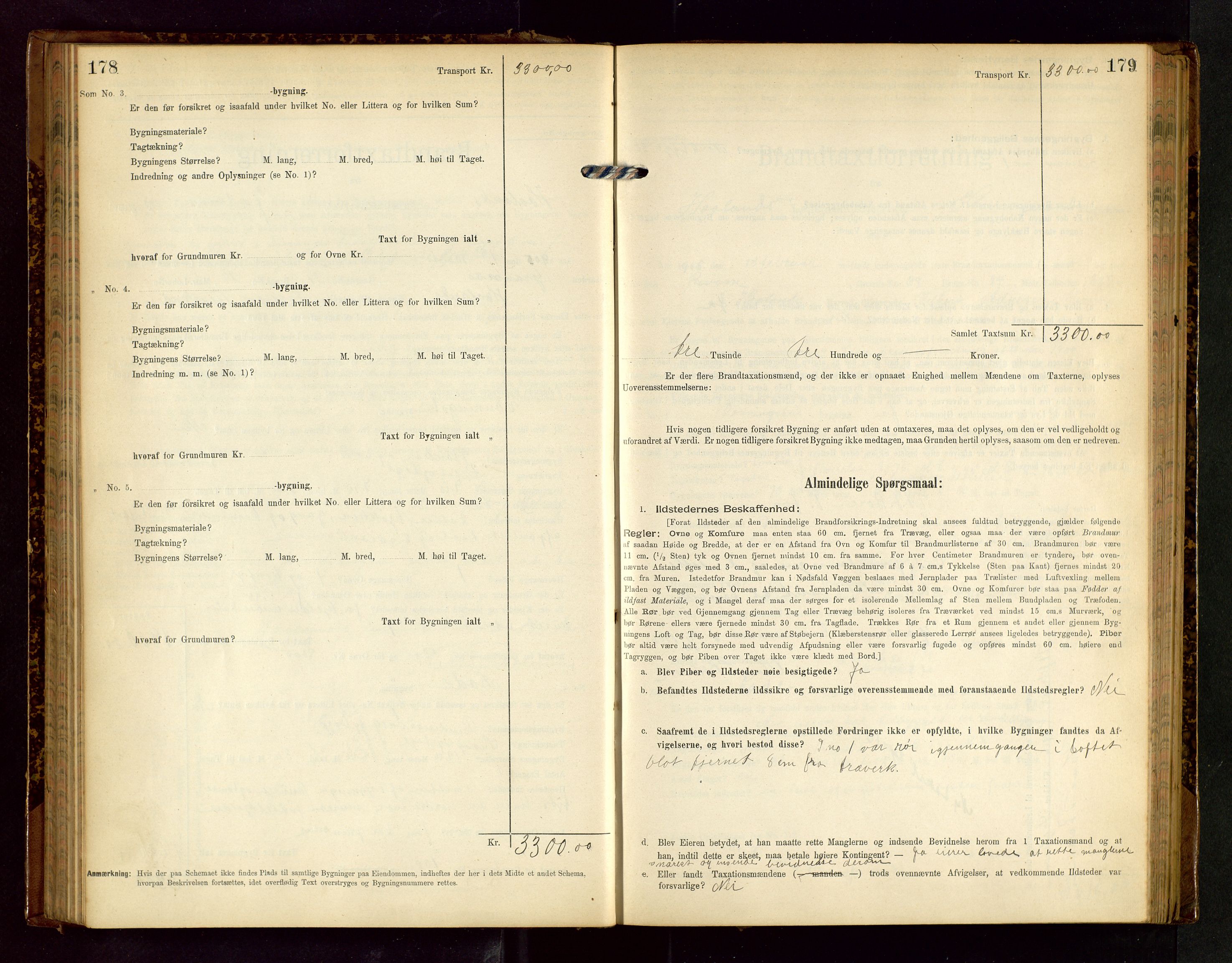 Håland lensmannskontor, AV/SAST-A-100100/Gob/L0002: Branntakstprotokoll - skjematakst. Register i boken., 1902-1906, p. 178-179