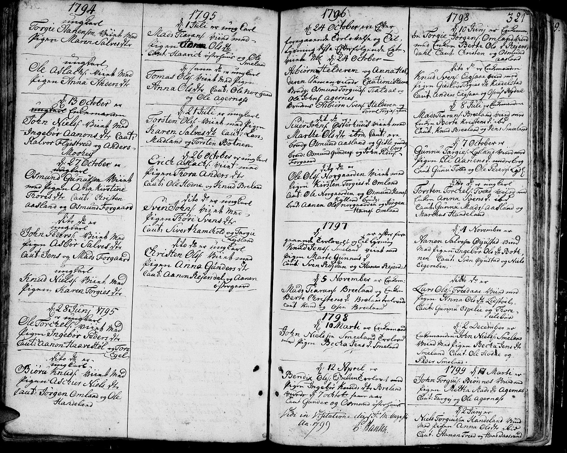 Bjelland sokneprestkontor, SAK/1111-0005/F/Fa/Faa/L0001: Parish register (official) no. A 1 /4, 1793-1815, p. 321