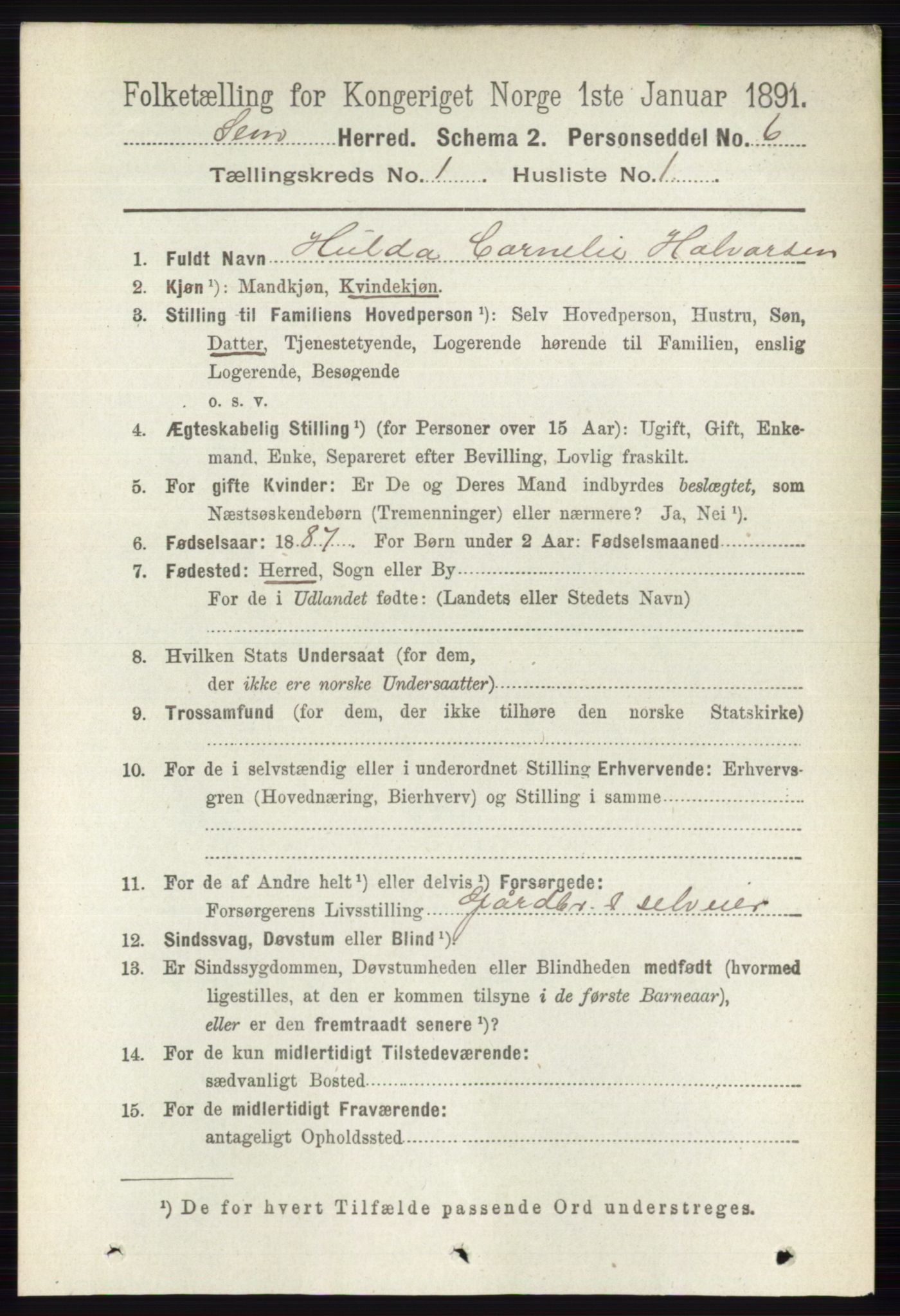 RA, 1891 census for 0721 Sem, 1891, p. 131