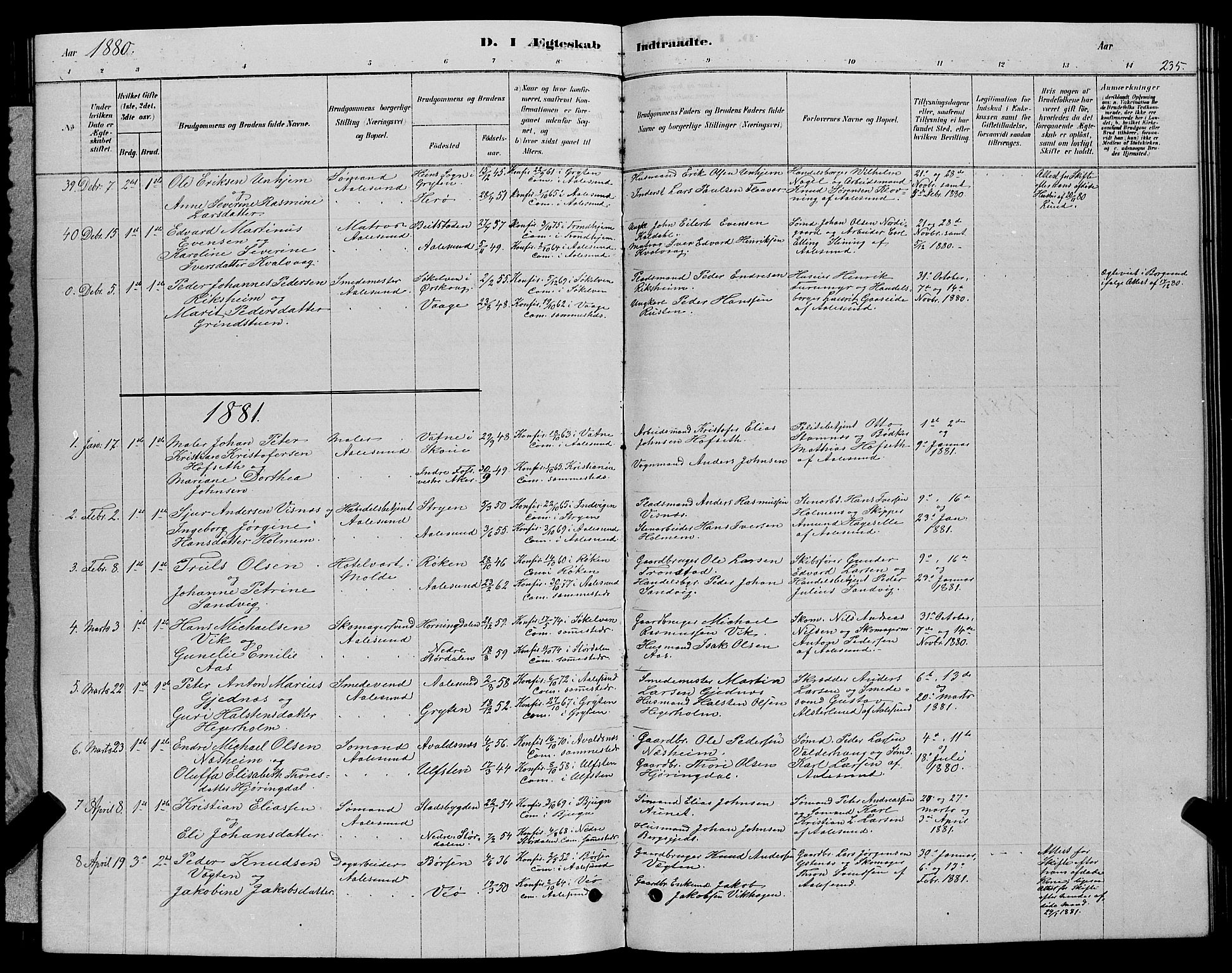 Ministerialprotokoller, klokkerbøker og fødselsregistre - Møre og Romsdal, SAT/A-1454/529/L0466: Parish register (copy) no. 529C03, 1878-1888, p. 235