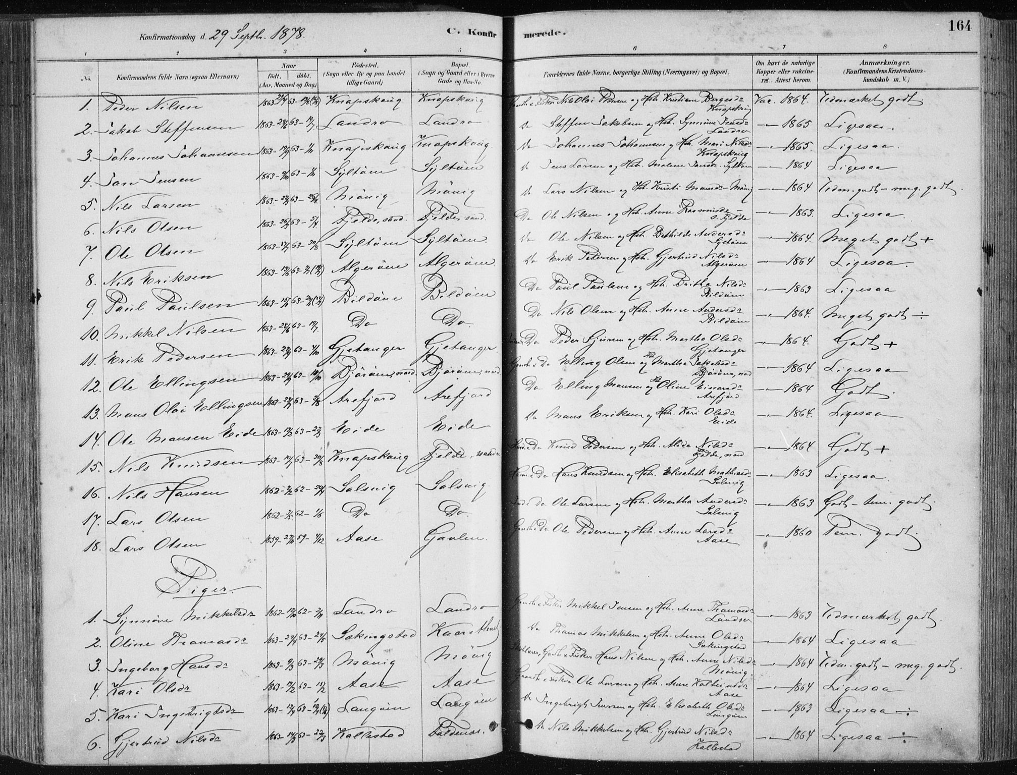Fjell sokneprestembete, SAB/A-75301/H/Haa: Parish register (official) no. A  8, 1878-1898, p. 164