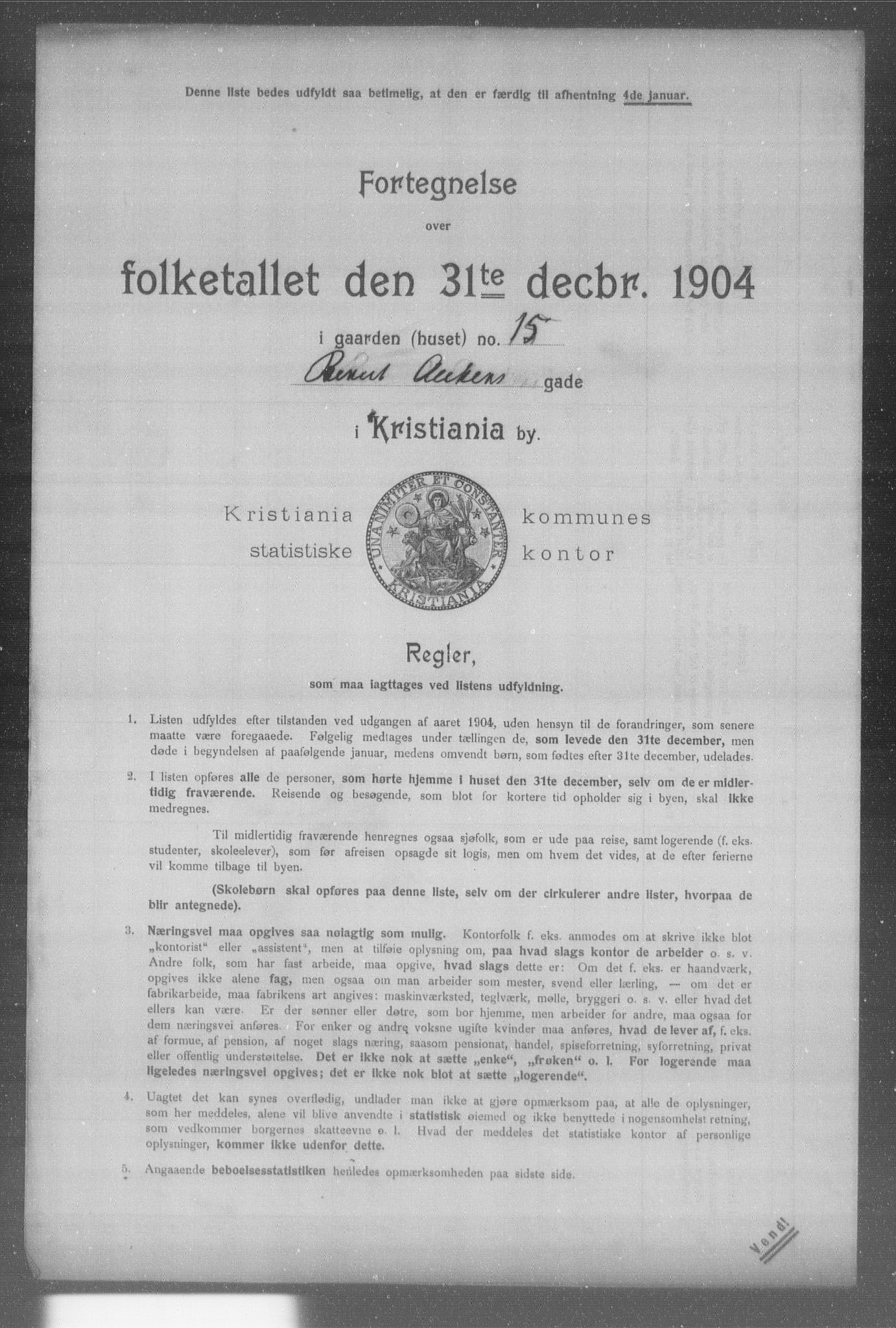 OBA, Municipal Census 1904 for Kristiania, 1904, p. 1056