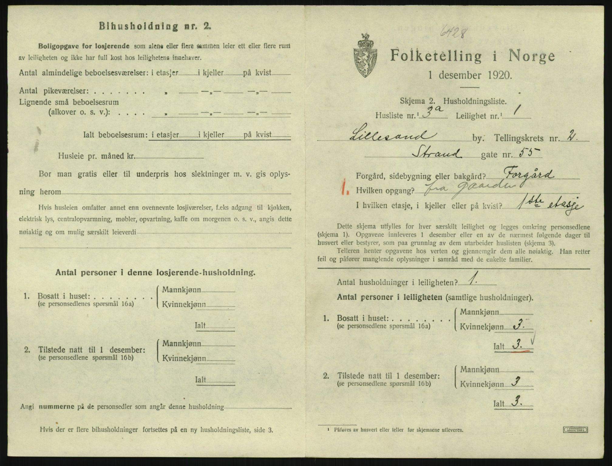 SAK, 1920 census for Lillesand, 1920, p. 783