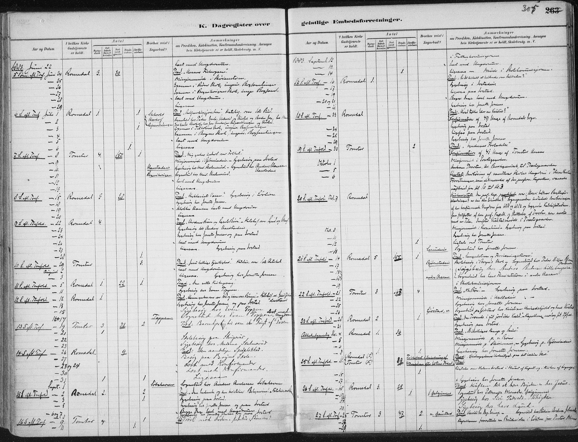 Romedal prestekontor, SAH/PREST-004/K/L0010: Parish register (official) no. 10, 1880-1895, p. 305