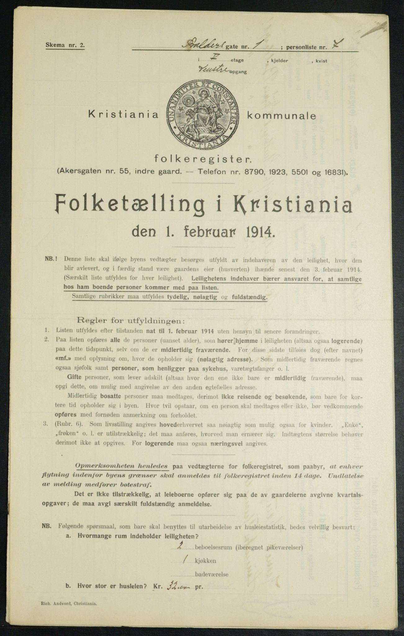 OBA, Municipal Census 1914 for Kristiania, 1914, p. 3061