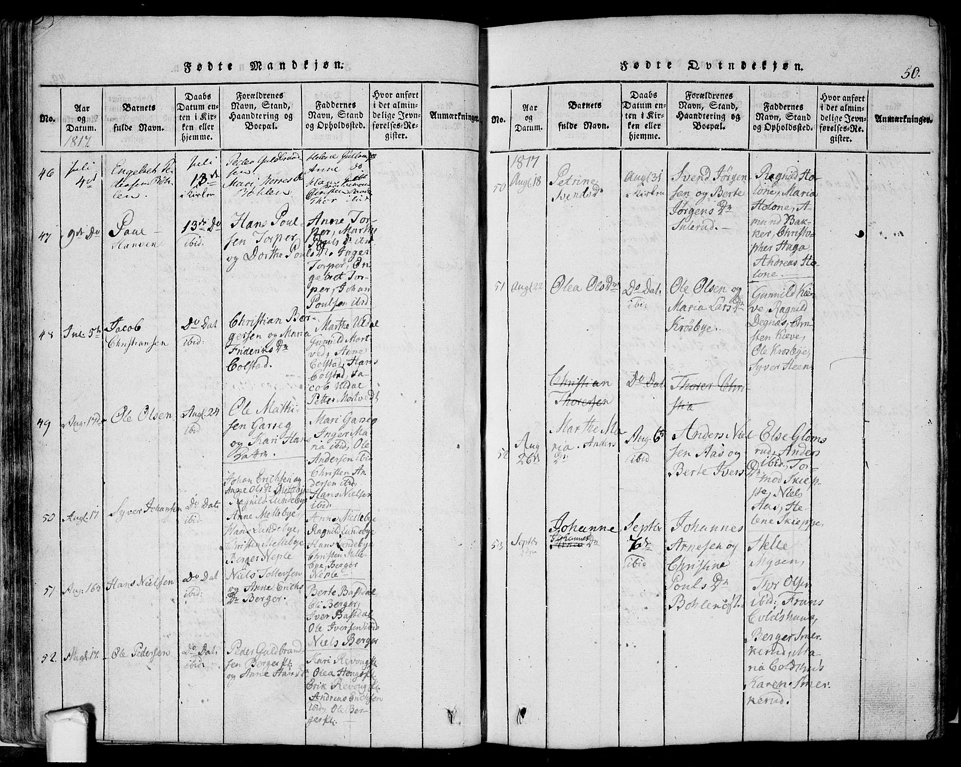 Eidsberg prestekontor Kirkebøker, SAO/A-10905/F/Fa/L0007: Parish register (official) no. I 7, 1814-1832, p. 50