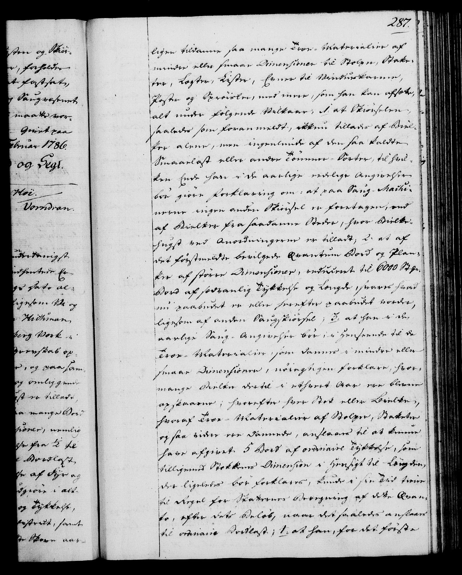 Rentekammeret, Kammerkanselliet, RA/EA-3111/G/Gg/Gga/L0013: Norsk ekspedisjonsprotokoll med register (merket RK 53.13), 1784-1787, p. 287