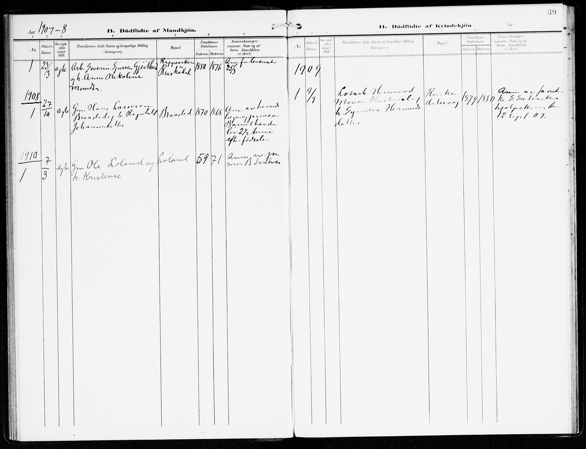 Hyllestad sokneprestembete, SAB/A-80401: Parish register (official) no. C 2, 1904-1917, p. 39