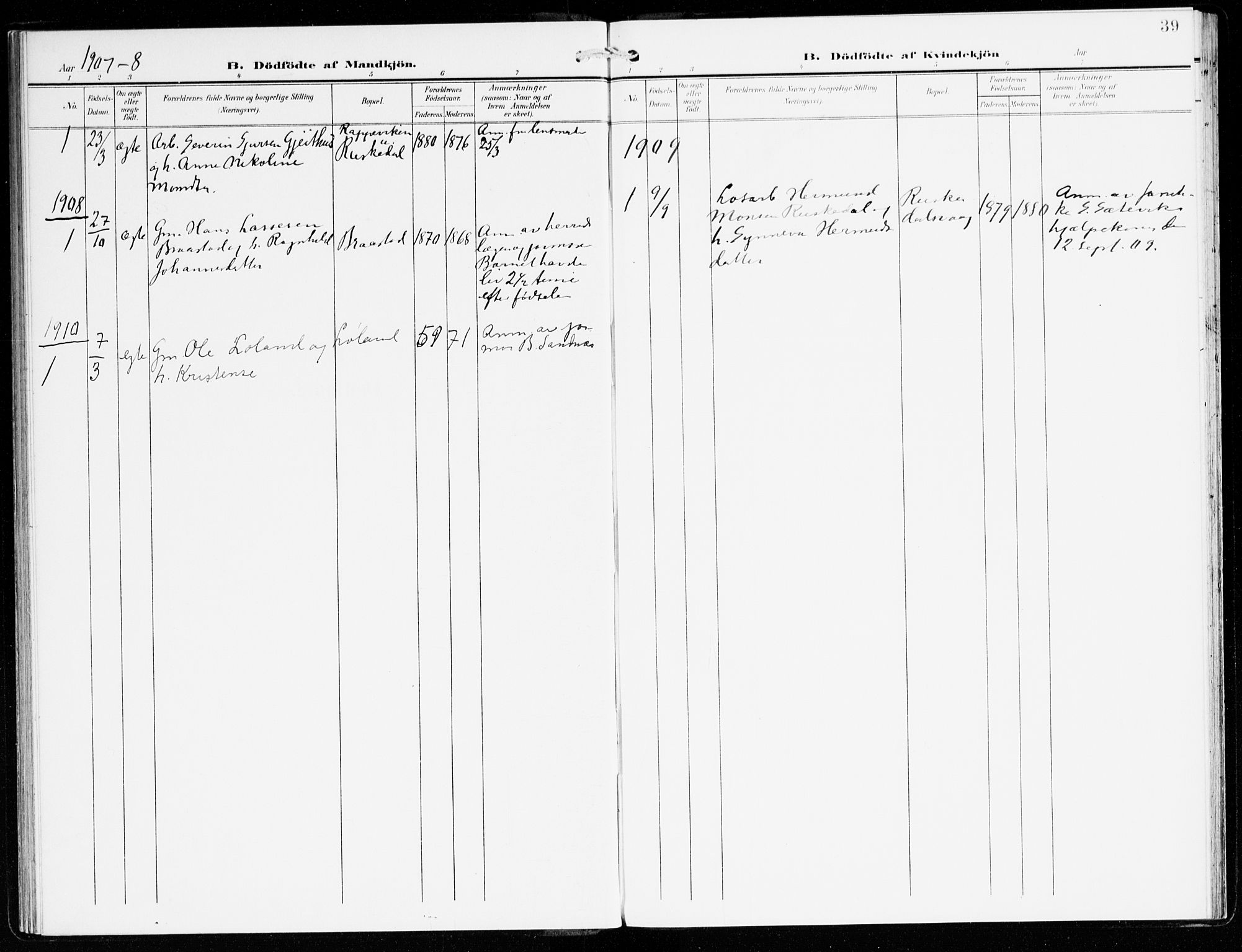 Hyllestad sokneprestembete, AV/SAB-A-80401: Parish register (official) no. C 2, 1904-1917, p. 39