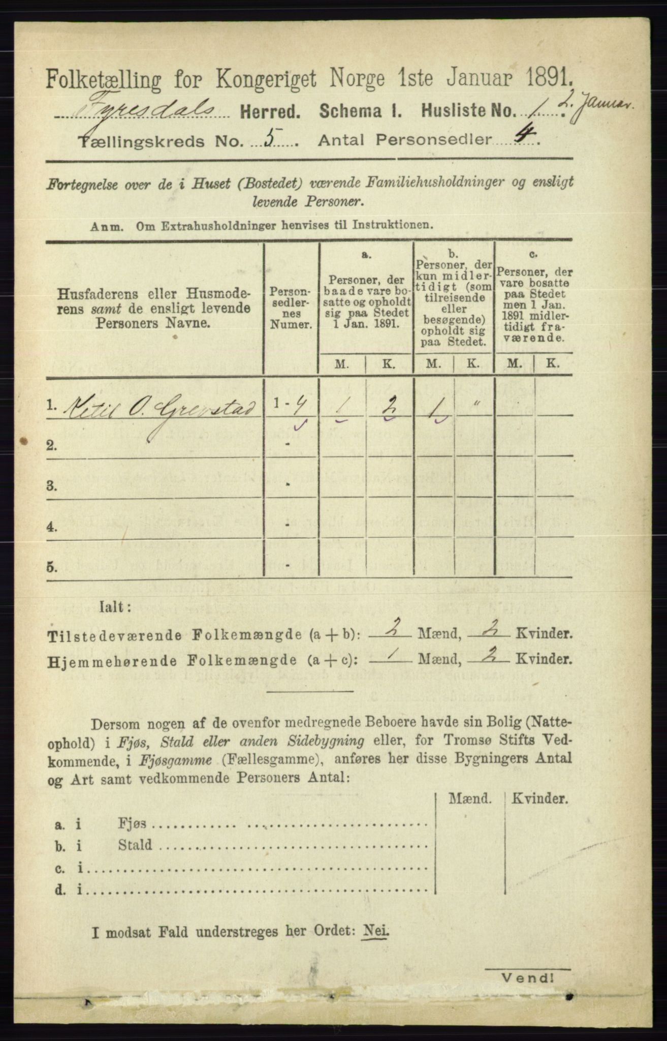 RA, 1891 census for 0831 Fyresdal, 1891, p. 1225