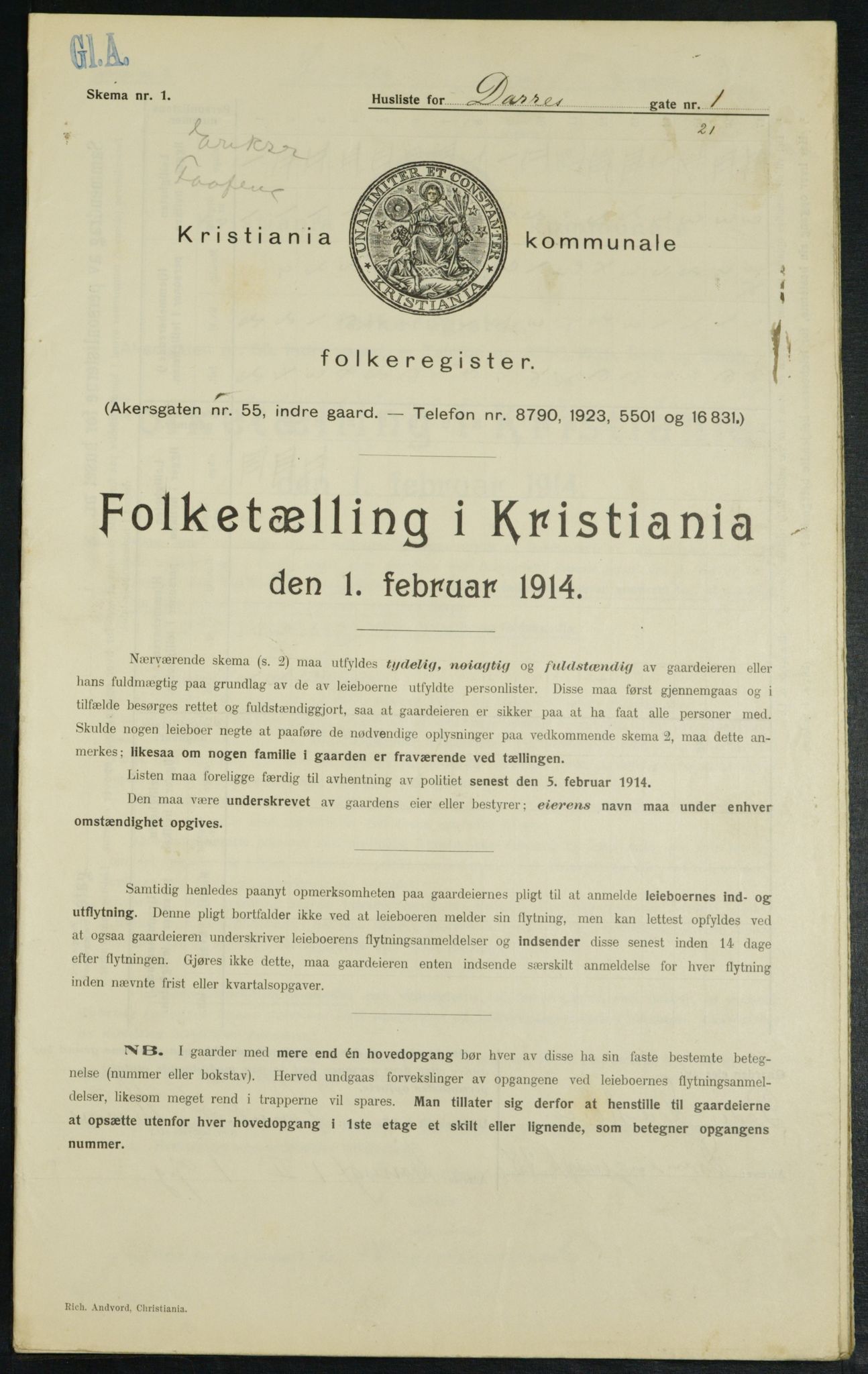 OBA, Municipal Census 1914 for Kristiania, 1914, p. 15478