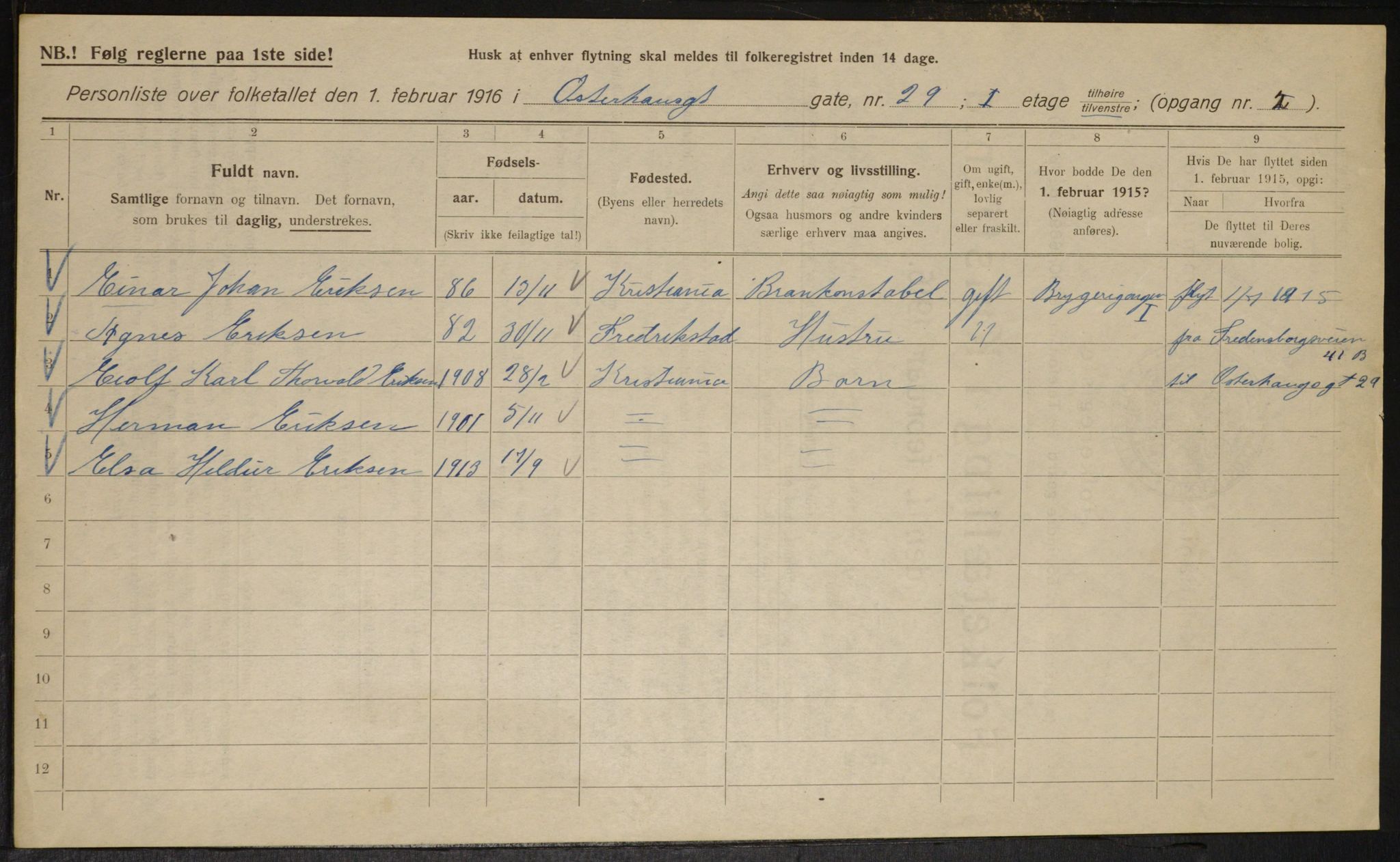 OBA, Municipal Census 1916 for Kristiania, 1916, p. 79697