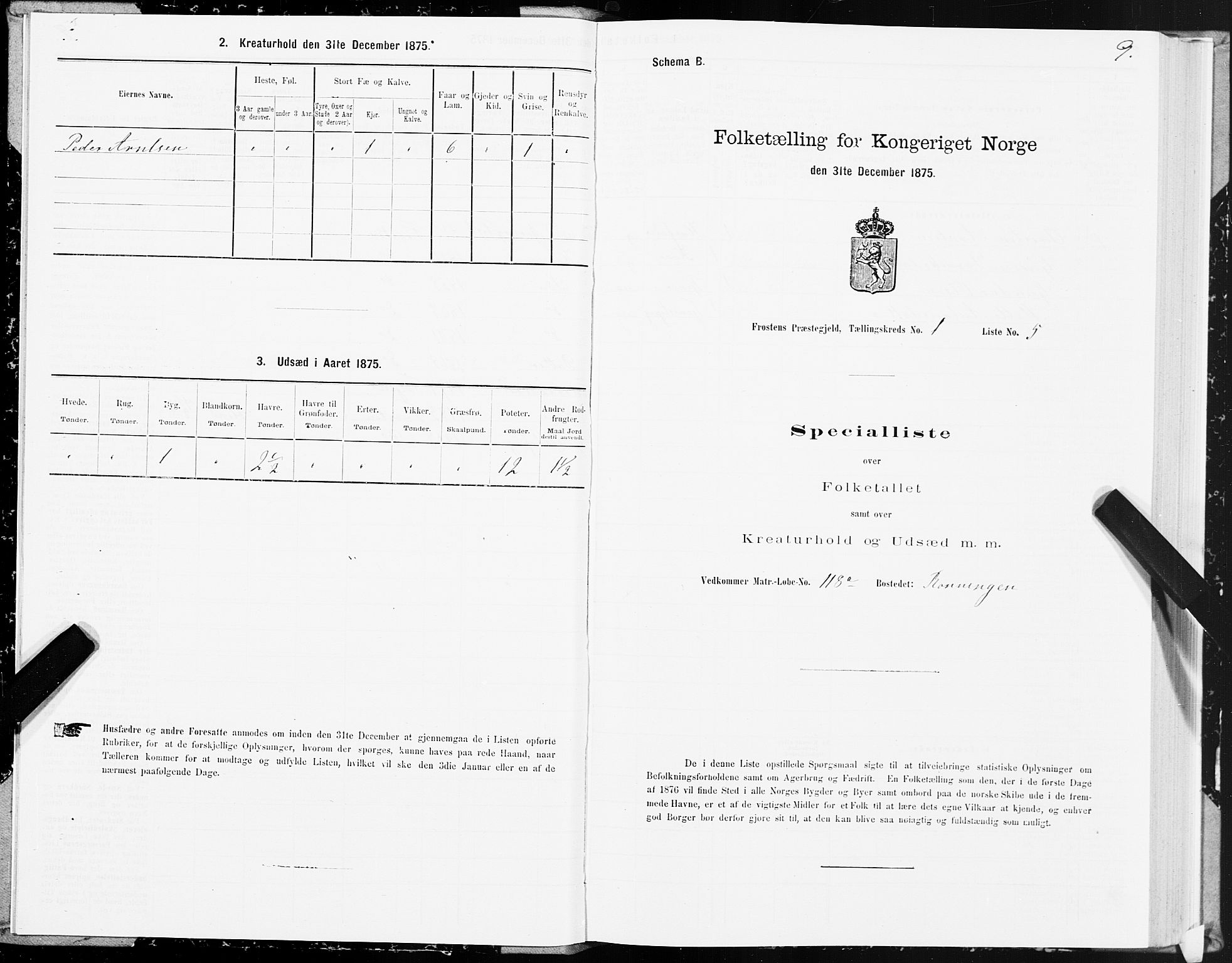 SAT, 1875 census for 1717P Frosta, 1875, p. 1009