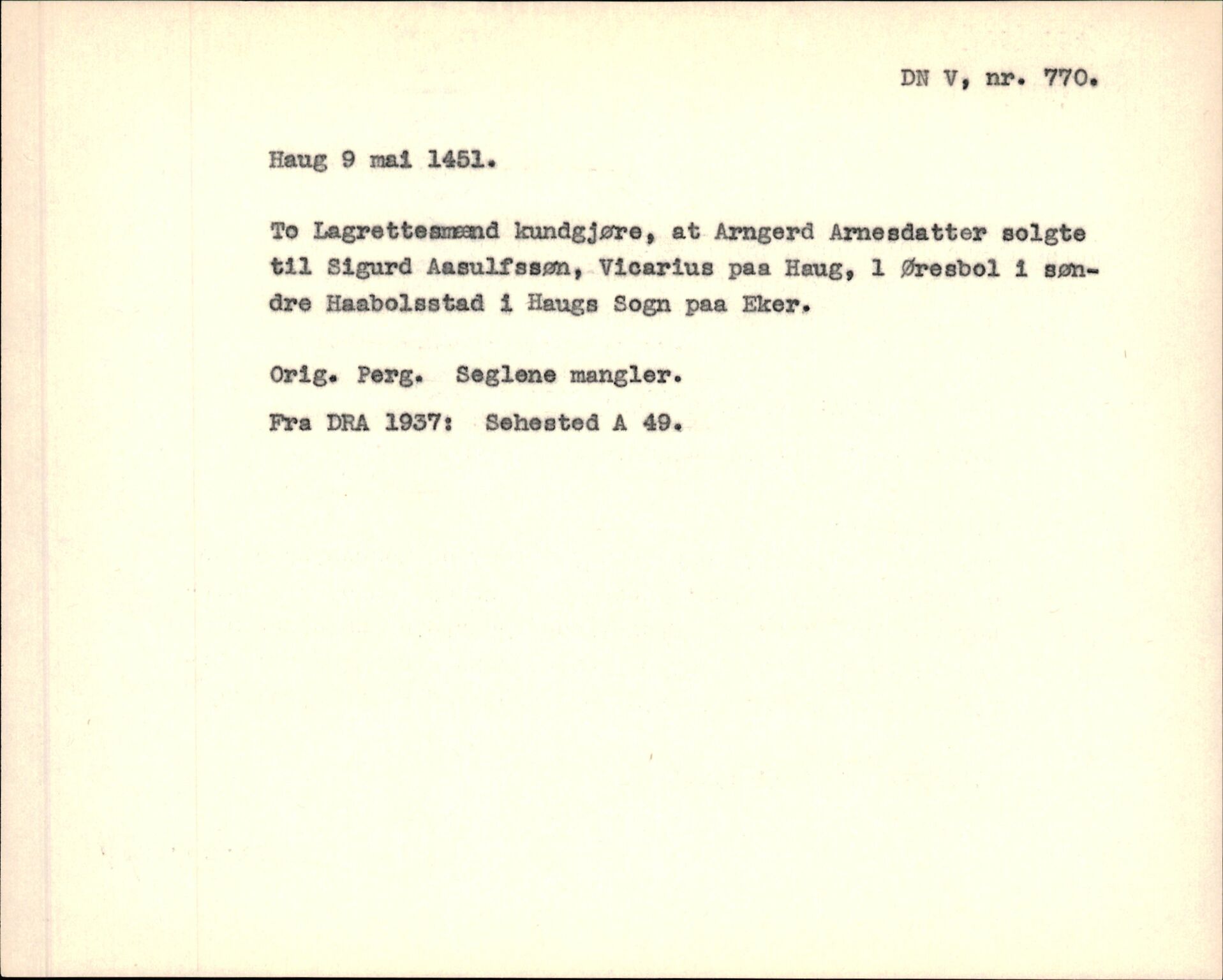 Riksarkivets diplomsamling, AV/RA-EA-5965/F35/F35f/L0001: Regestsedler: Diplomer fra DRA 1937 og 1996, p. 323