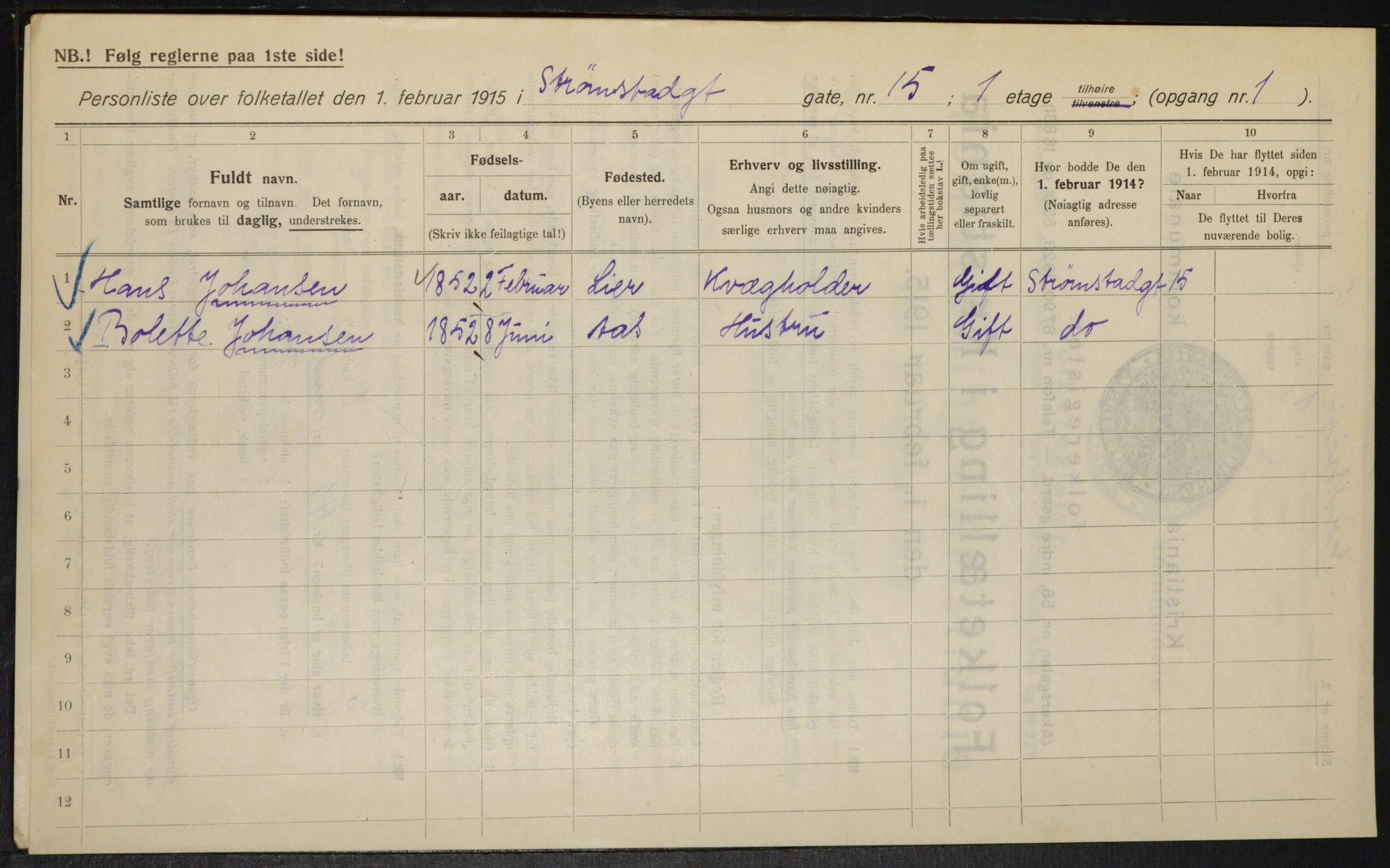 OBA, Municipal Census 1915 for Kristiania, 1915, p. 104111