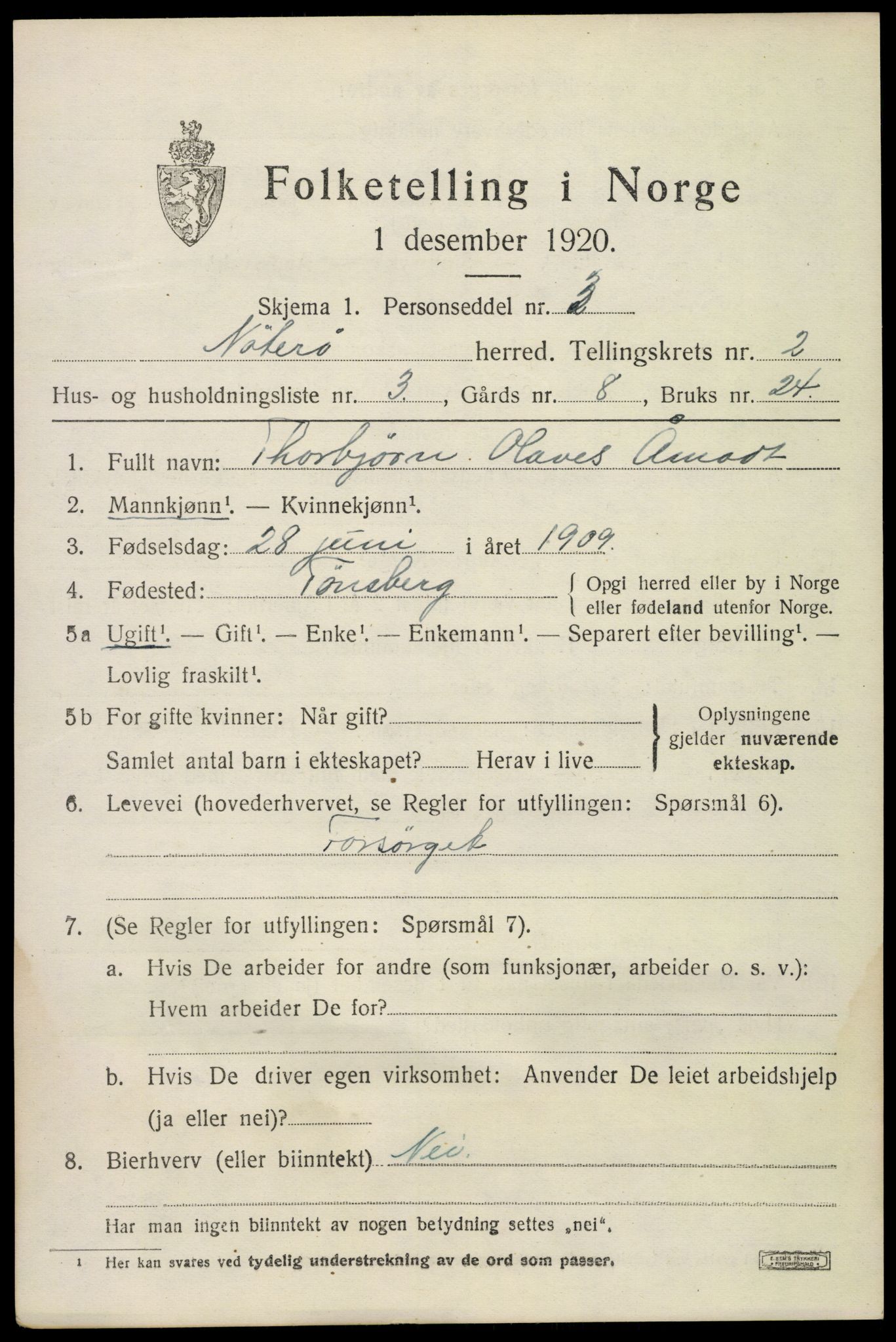 SAKO, 1920 census for Nøtterøy, 1920, p. 4091