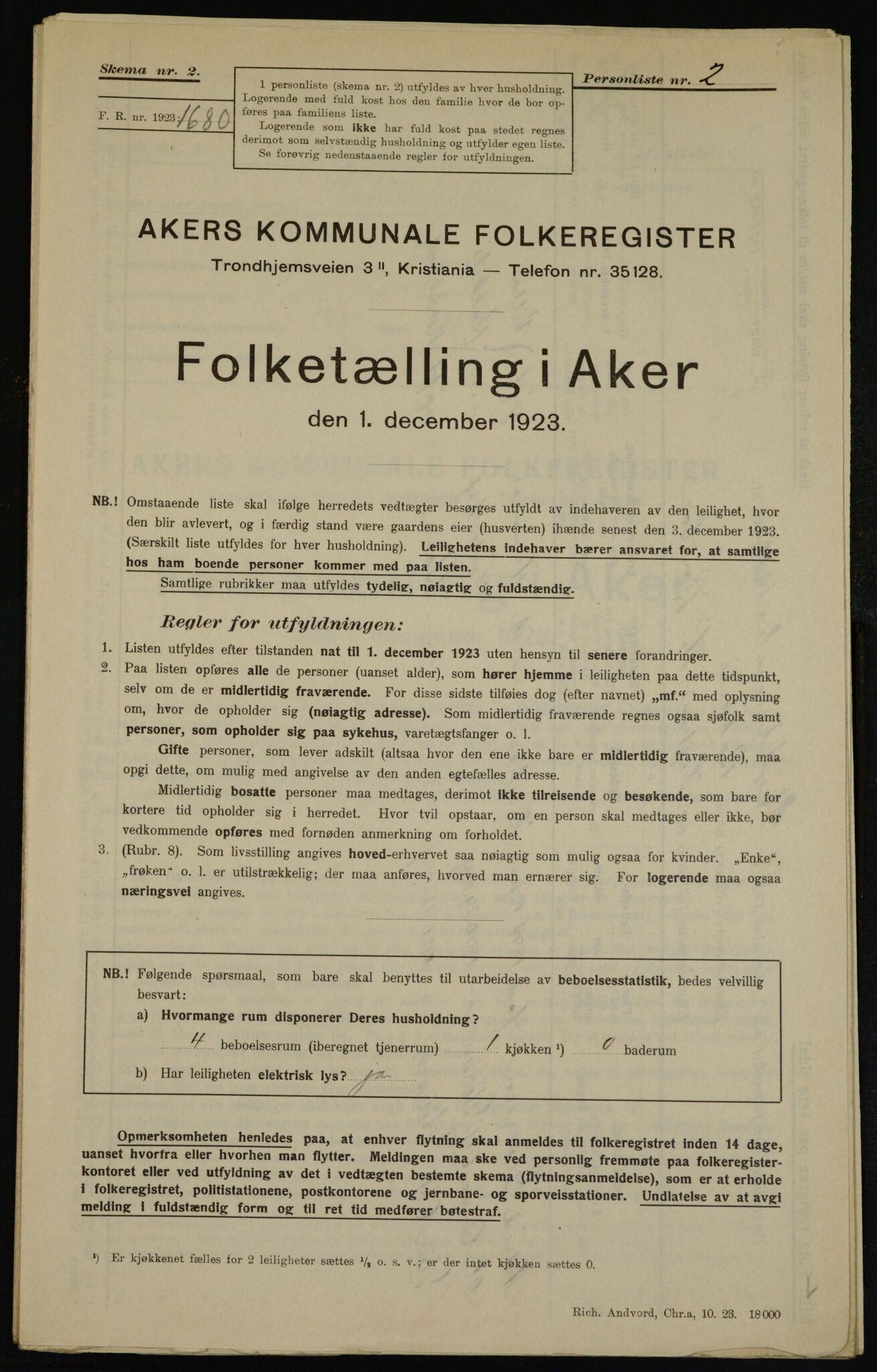 , Municipal Census 1923 for Aker, 1923, p. 46186