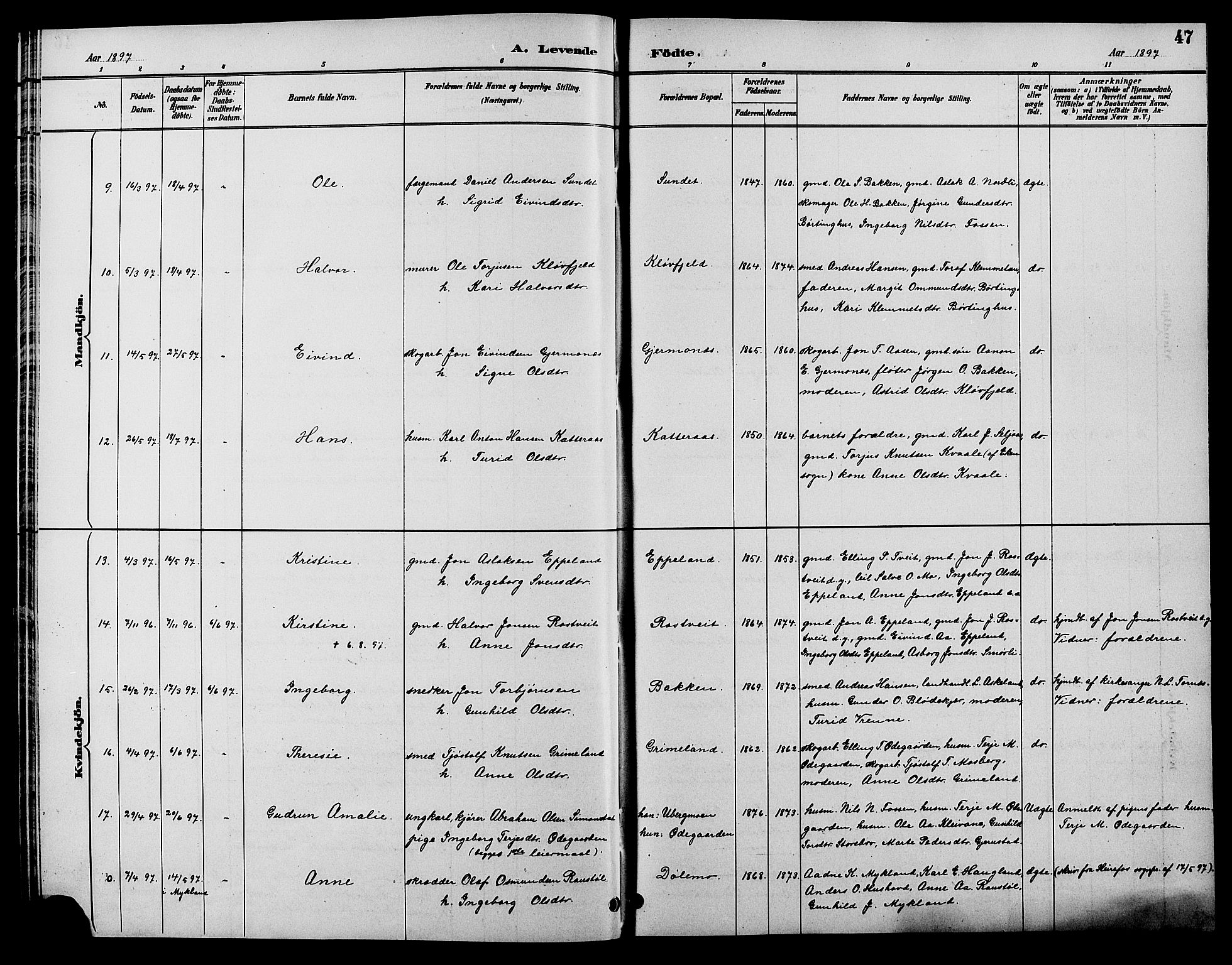 Åmli sokneprestkontor, AV/SAK-1111-0050/F/Fb/Fbc/L0004: Parish register (copy) no. B 4, 1889-1902, p. 47