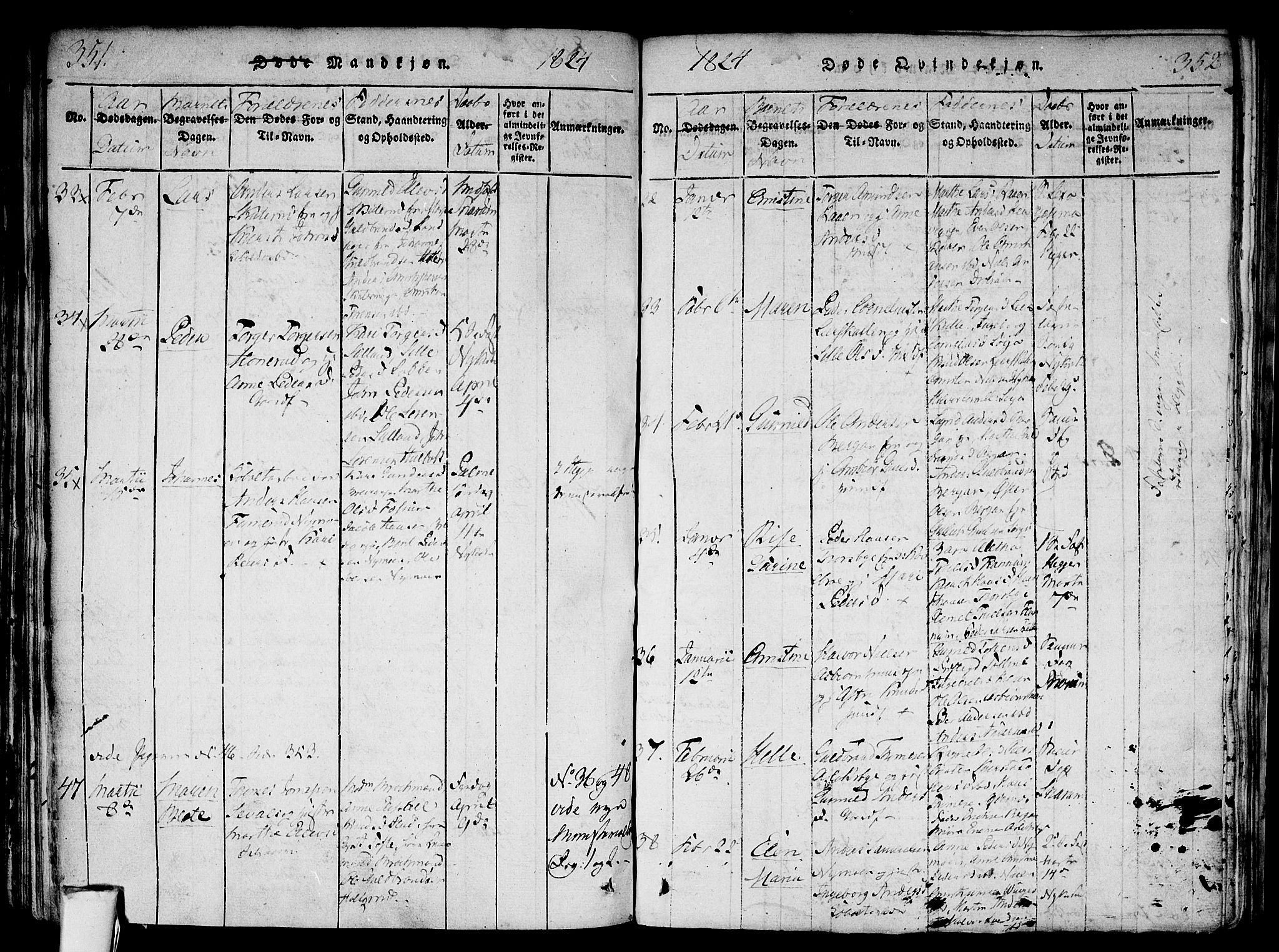 Modum kirkebøker, AV/SAKO-A-234/F/Fa/L0004: Parish register (official) no. 4, 1818-1824, p. 351-352