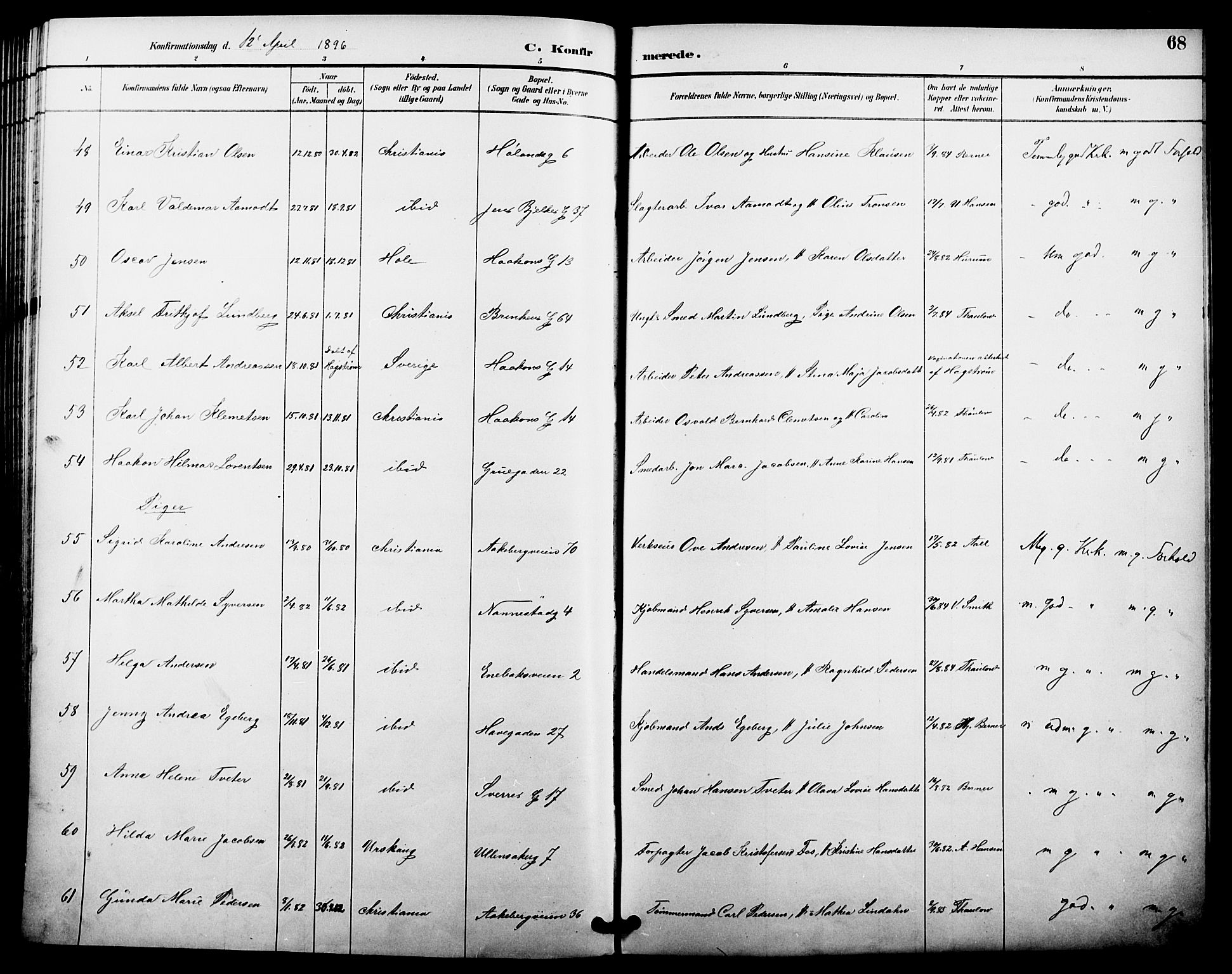 Kampen prestekontor Kirkebøker, AV/SAO-A-10853/F/Fa/L0008: Parish register (official) no. I 8, 1892-1902, p. 68