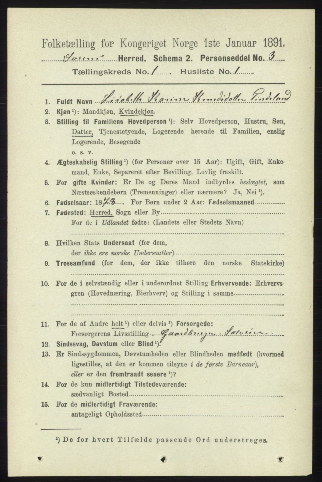 RA, 1891 census for 1216 Sveio, 1891, p. 108