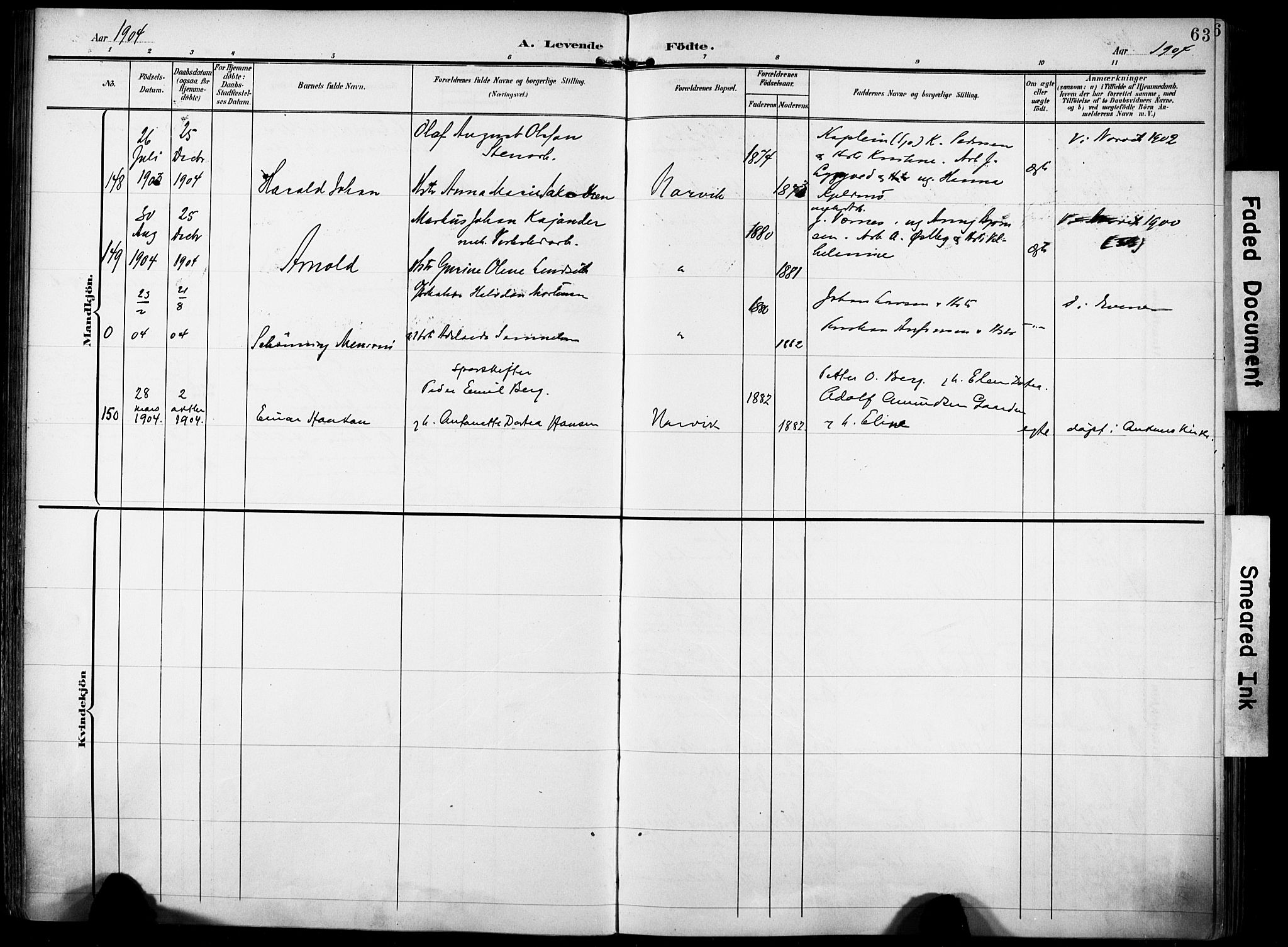 Ministerialprotokoller, klokkerbøker og fødselsregistre - Nordland, AV/SAT-A-1459/871/L0994: Parish register (official) no. 871A10, 1902-1910, p. 63