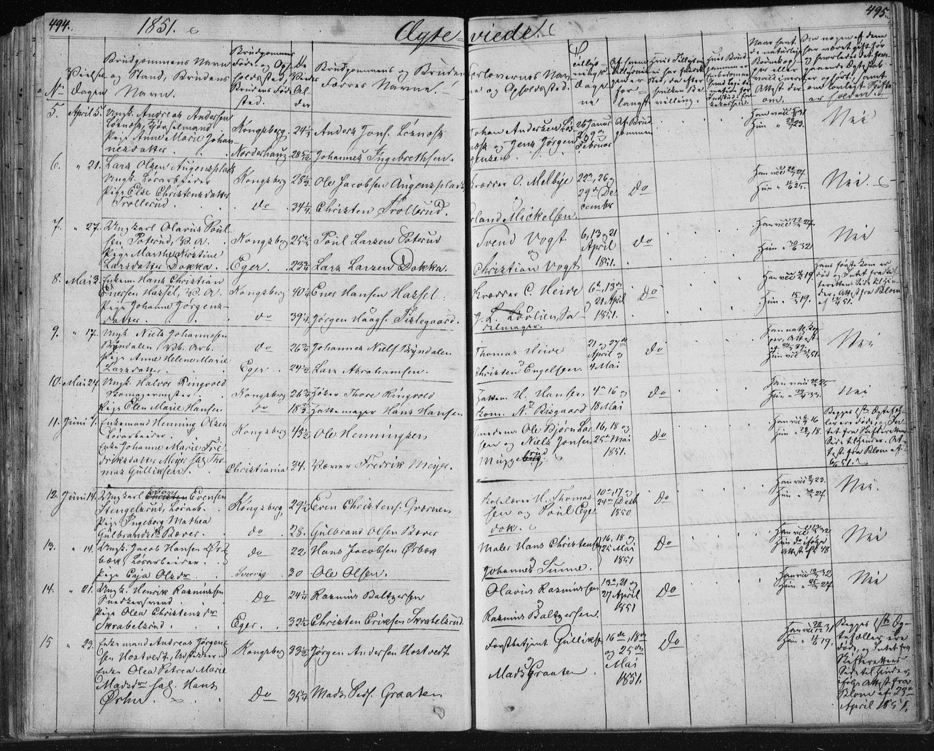Kongsberg kirkebøker, SAKO/A-22/F/Fa/L0009: Parish register (official) no. I 9, 1839-1858, p. 494-495