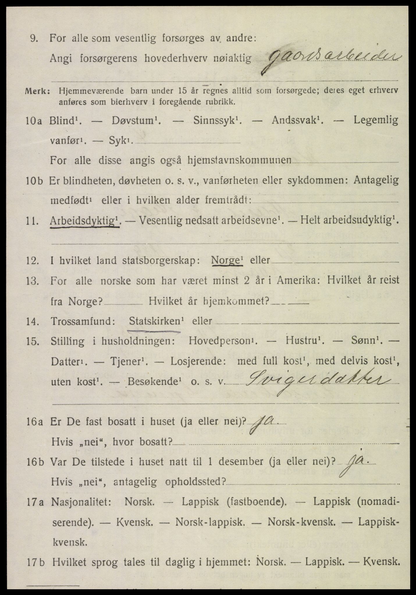 SAT, 1920 census for Kvam, 1920, p. 2718