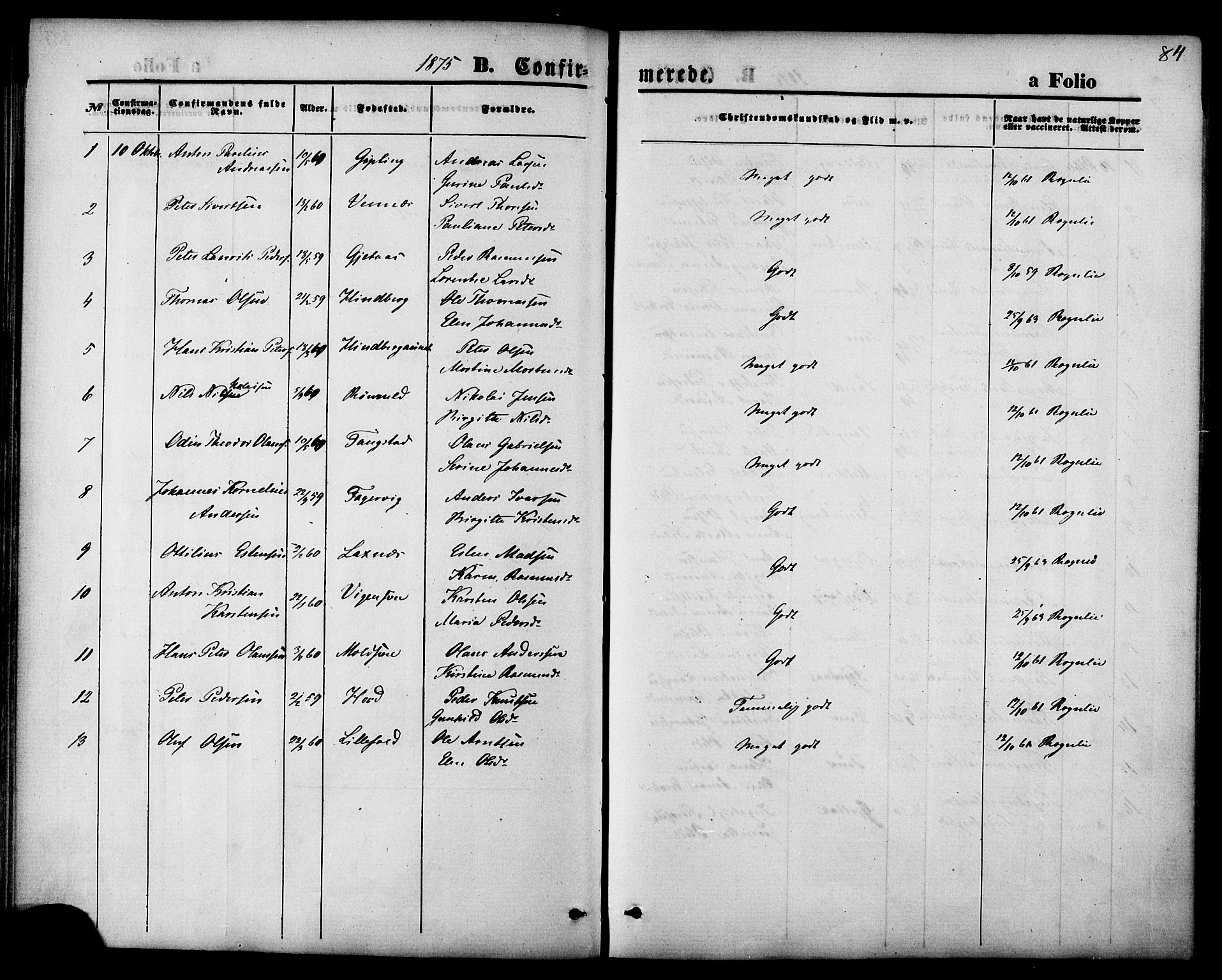 Ministerialprotokoller, klokkerbøker og fødselsregistre - Nord-Trøndelag, SAT/A-1458/744/L0419: Parish register (official) no. 744A03, 1867-1881, p. 84