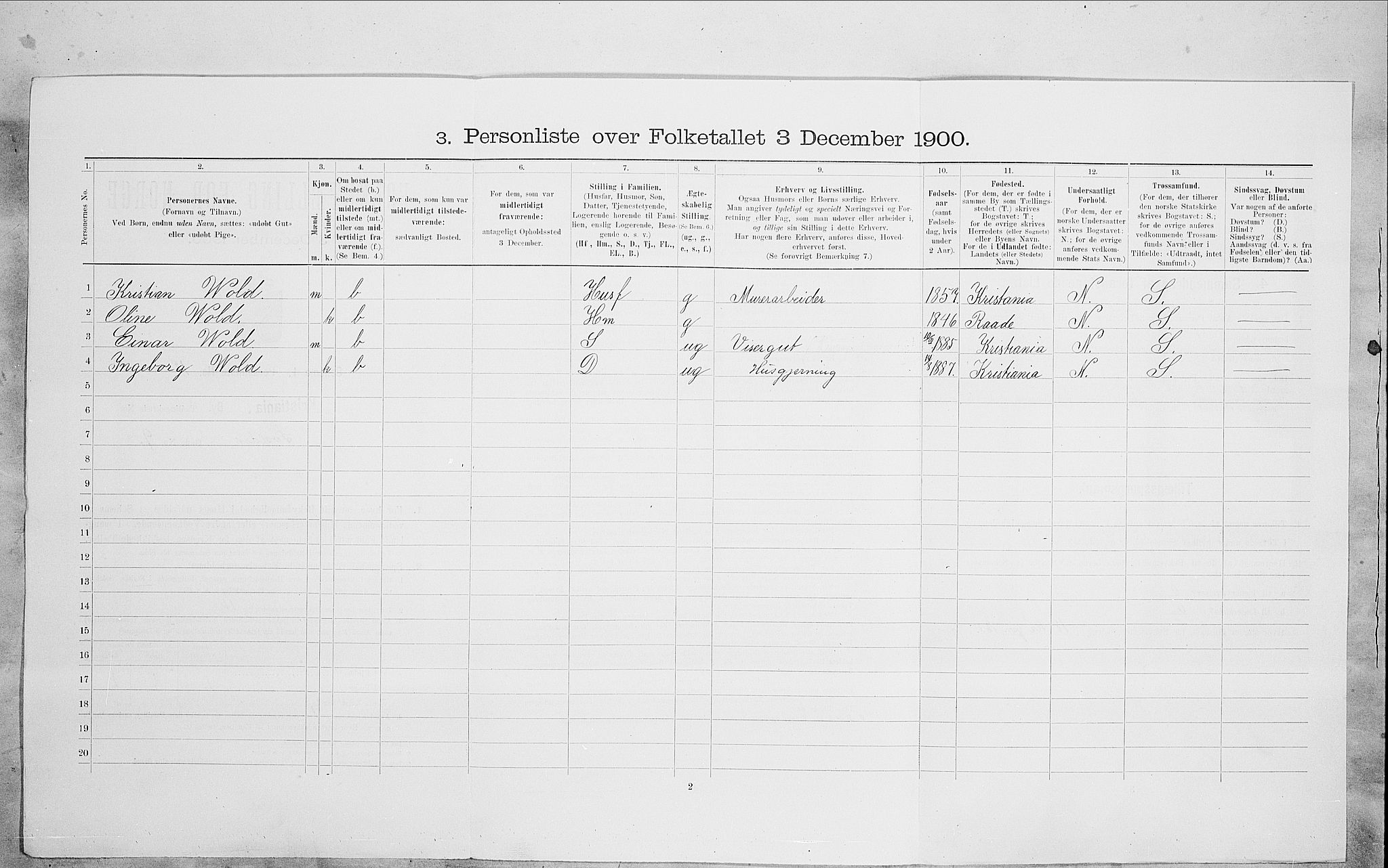 SAO, 1900 census for Kristiania, 1900, p. 95033