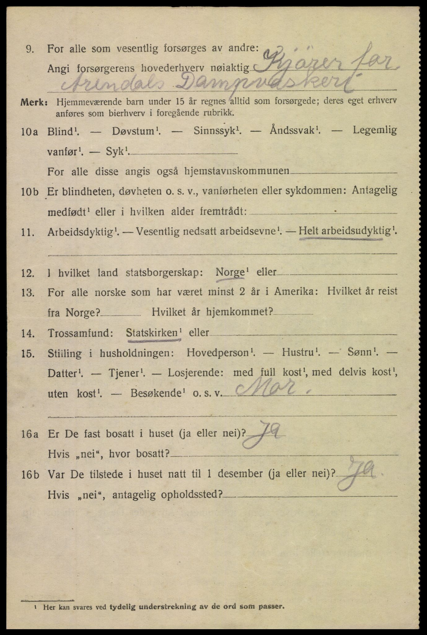 SAK, 1920 census for Arendal, 1920, p. 24939