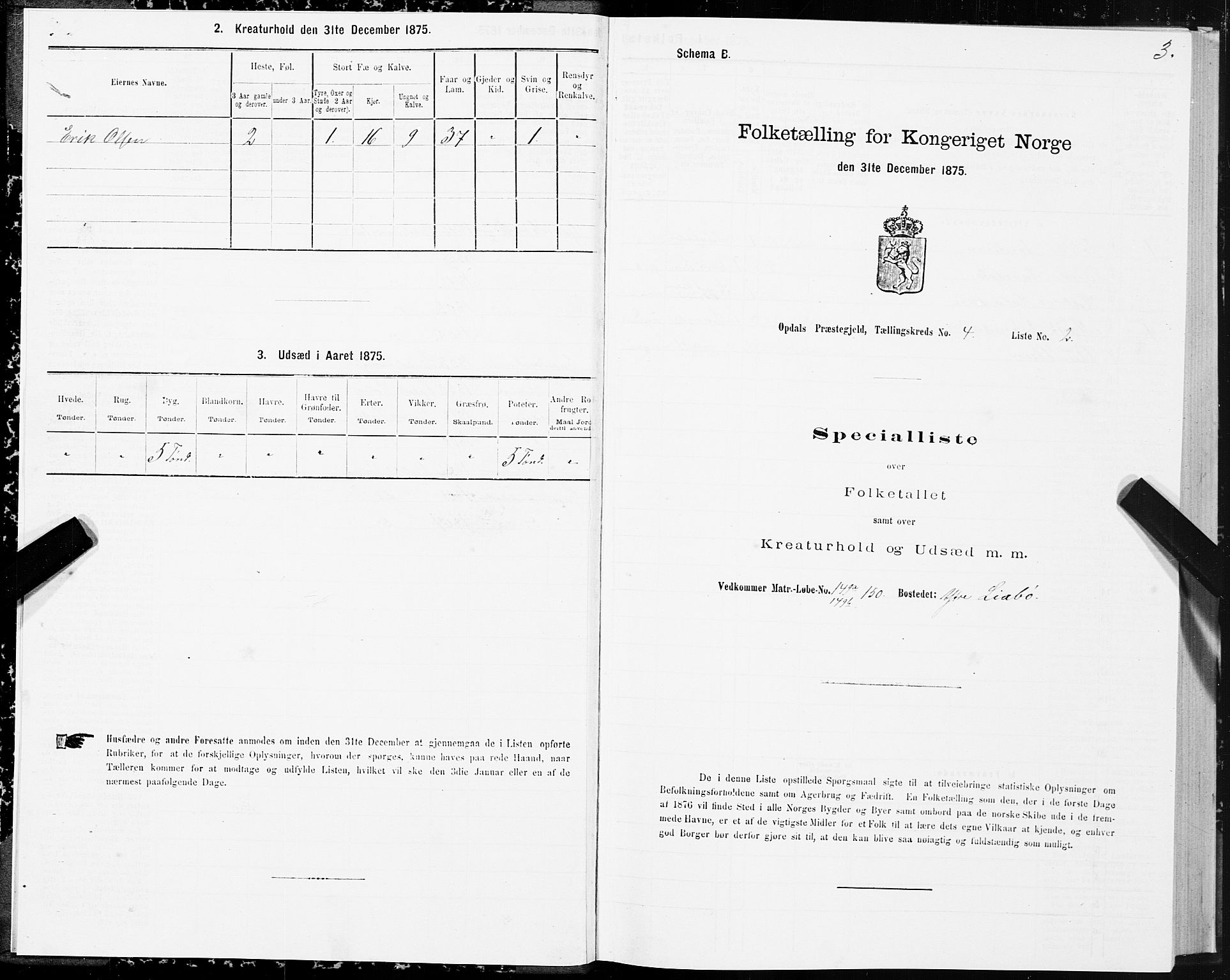 SAT, 1875 census for 1634P Oppdal, 1875, p. 3003