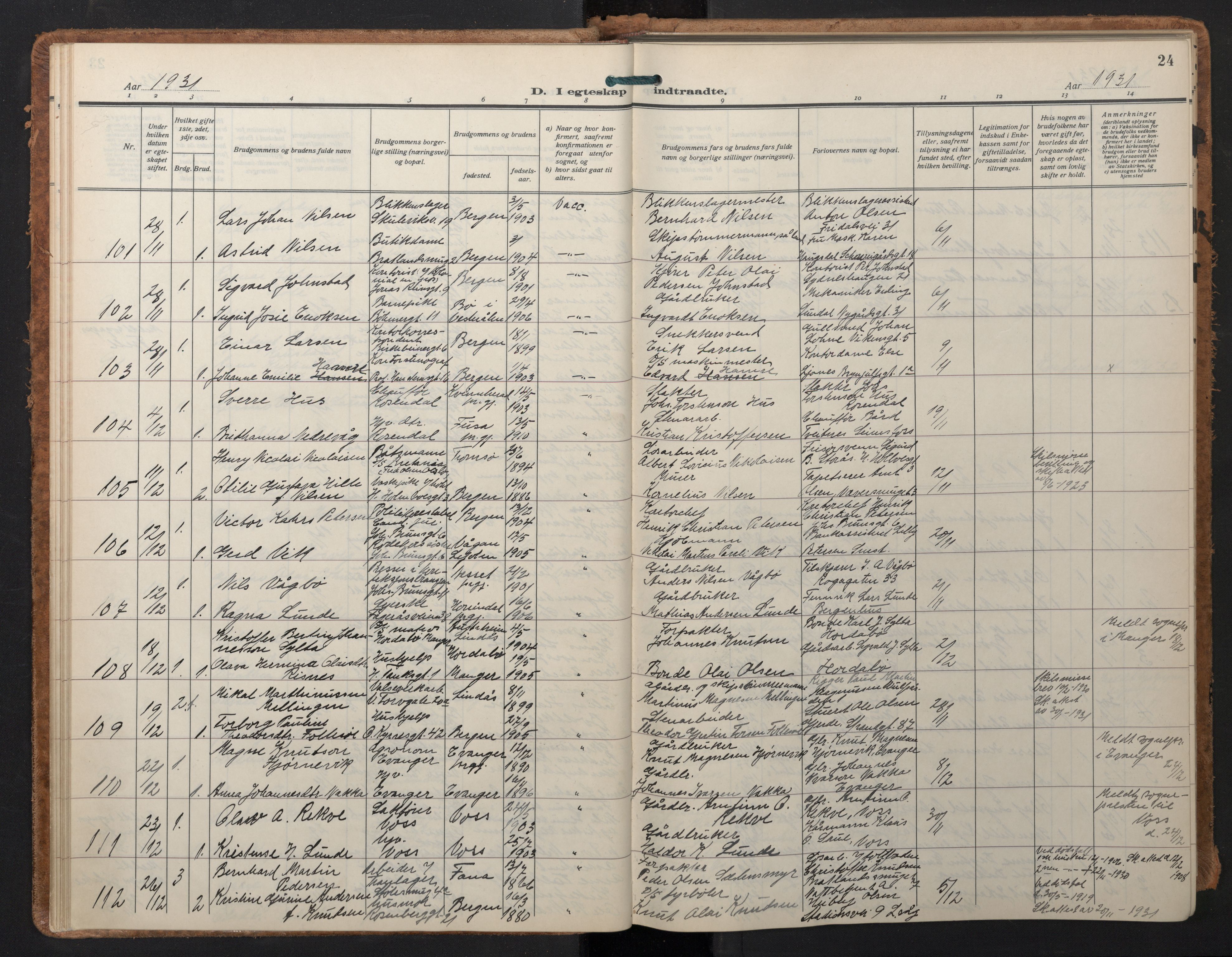 Johanneskirken sokneprestembete, AV/SAB-A-76001/H/Hab: Parish register (copy) no. C 3, 1929-1949, p. 23b-24a