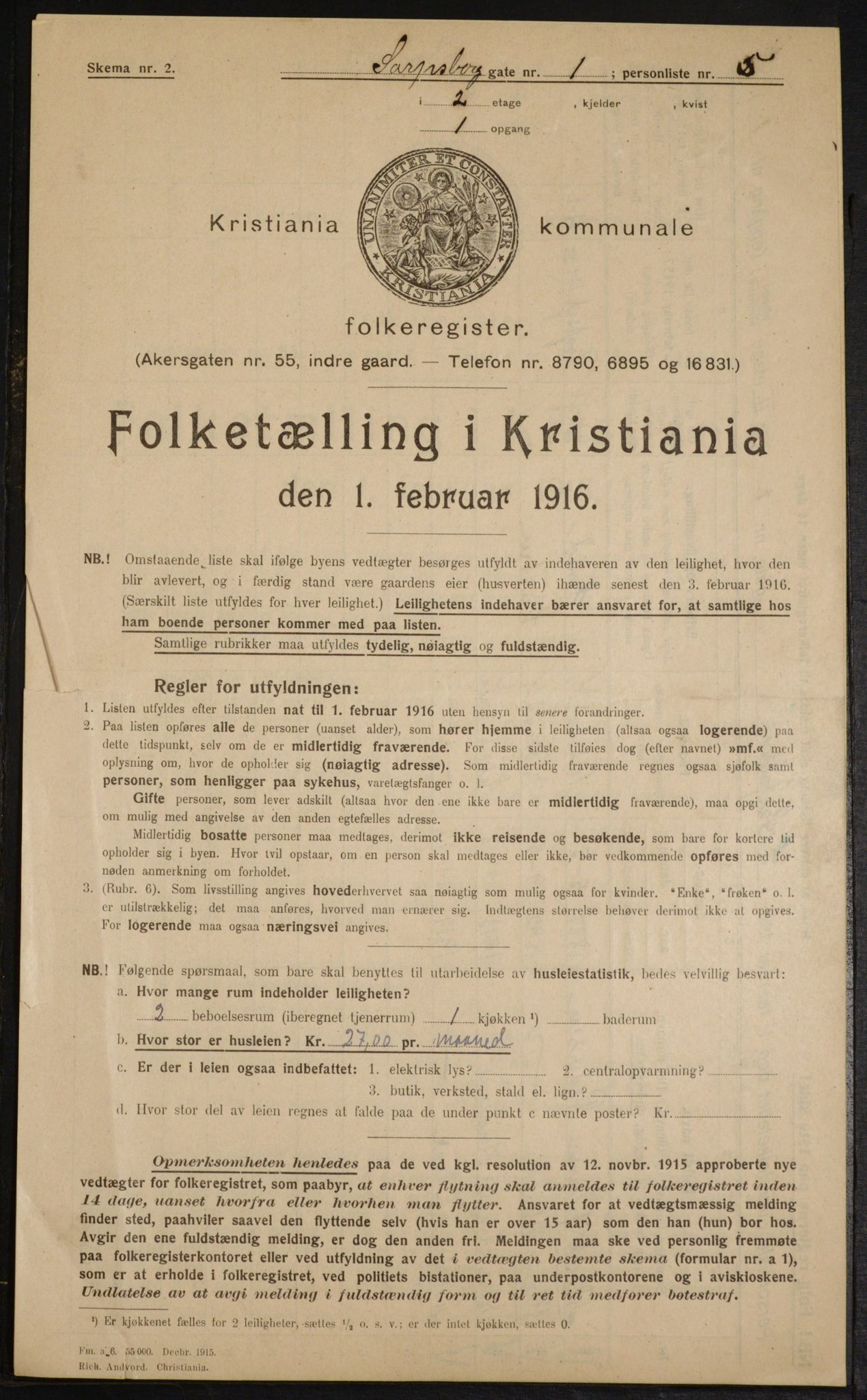 OBA, Municipal Census 1916 for Kristiania, 1916, p. 91311