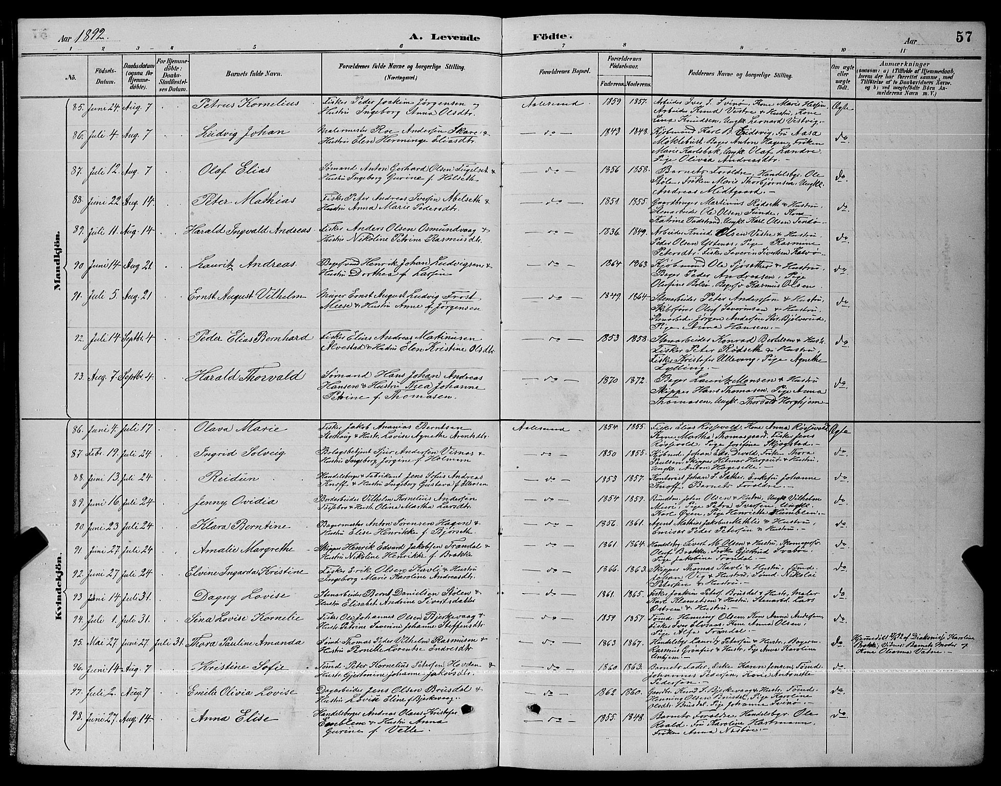 Ministerialprotokoller, klokkerbøker og fødselsregistre - Møre og Romsdal, AV/SAT-A-1454/529/L0467: Parish register (copy) no. 529C04, 1889-1897, p. 57